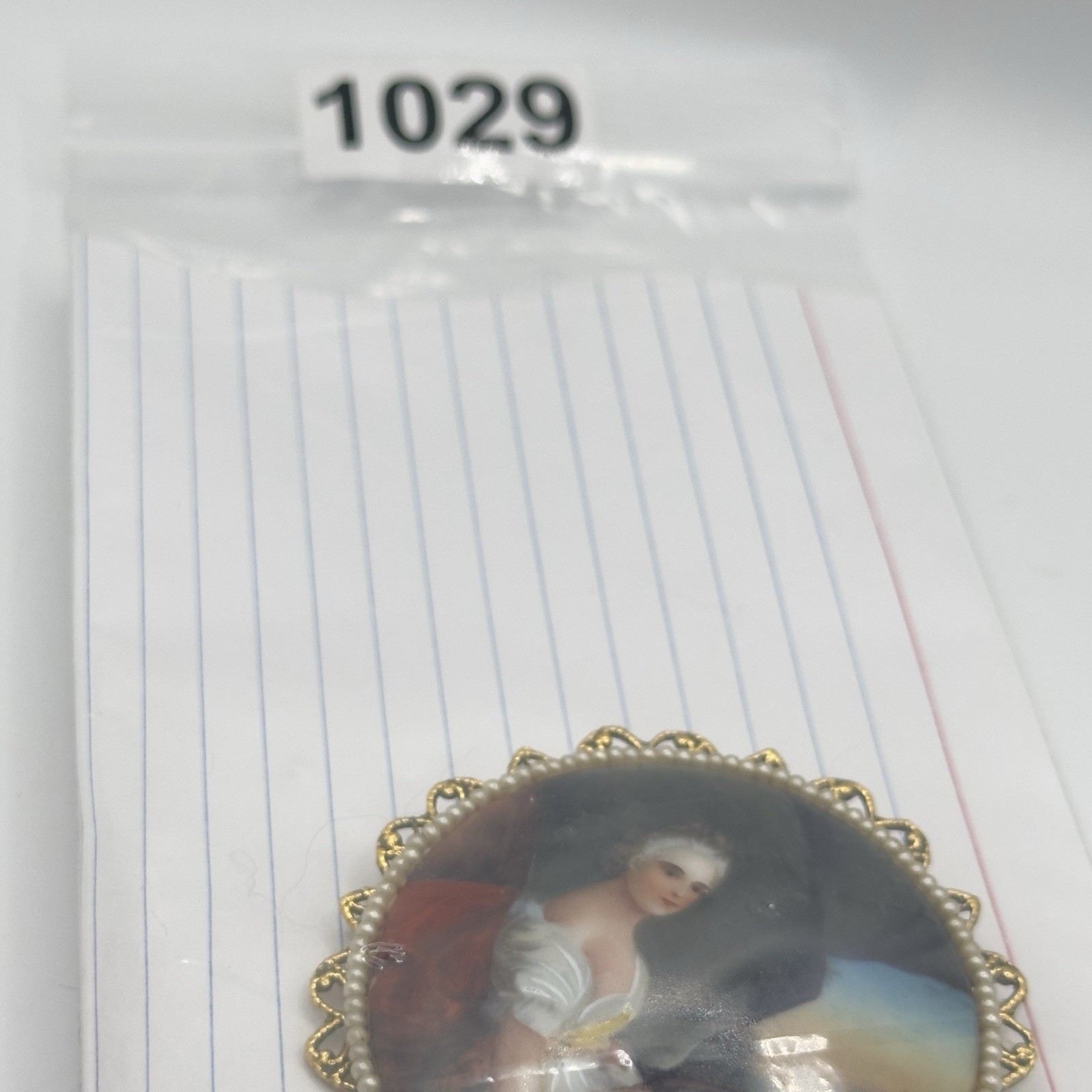 Vintage Porcelain Portrait Brooch Pendant Victorian Revival Faux Pearl Filigree