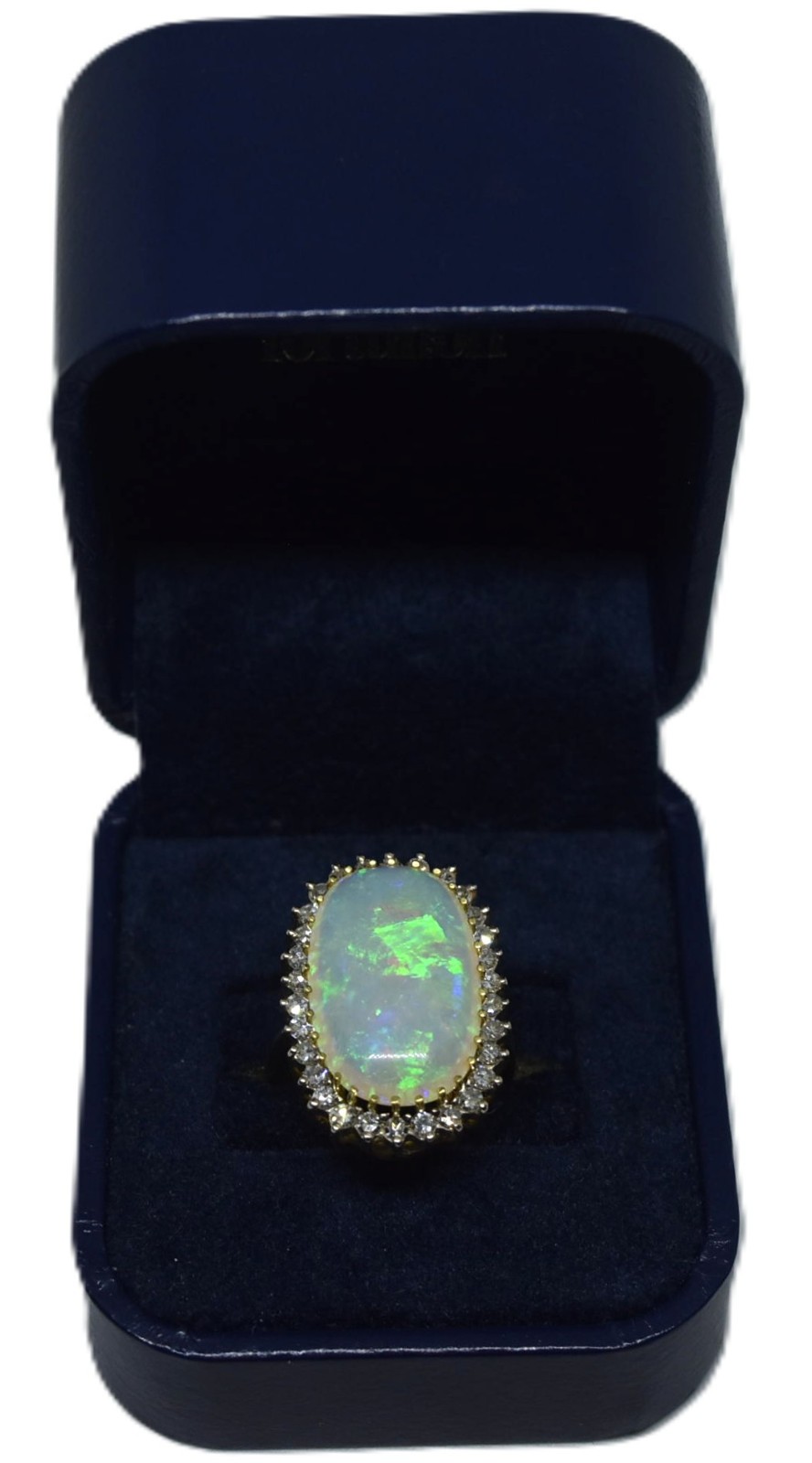 Exquisite 18K Yellow Gold, Natural Opal and Diamond Ring Size 5 3/4