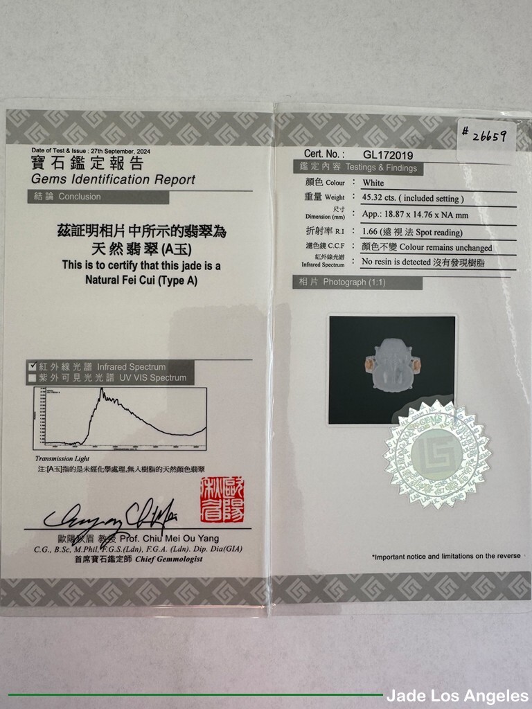 Pi Xiu Pixiu Icy Jadeite Jade 18K White/Rose Gold Diamond Ring 45ct Size:7.5