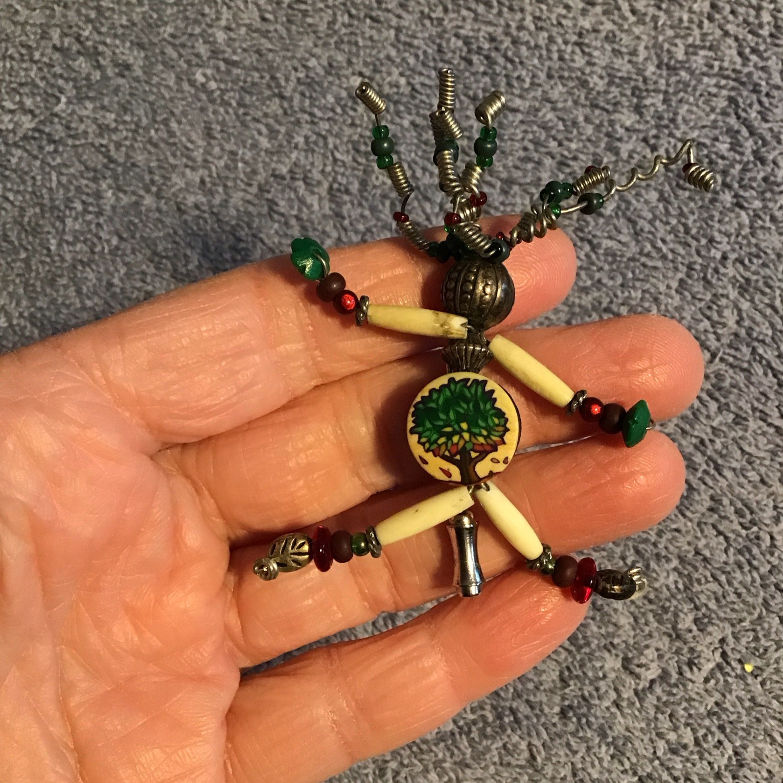 Vtg Moonbabies Style Stick Pin Person Figural Wire Hair Bead Body Estate Find