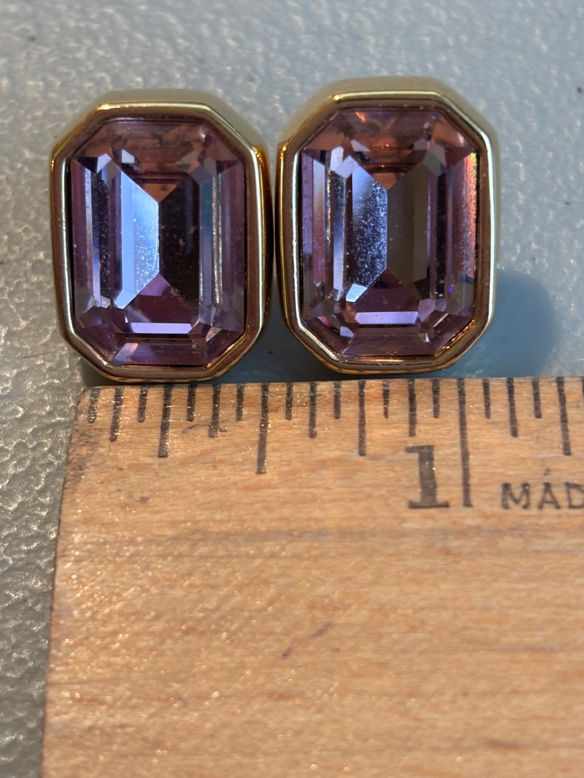 Swarovski Emerald-cut Lilac Crystal earrings signed marked *read