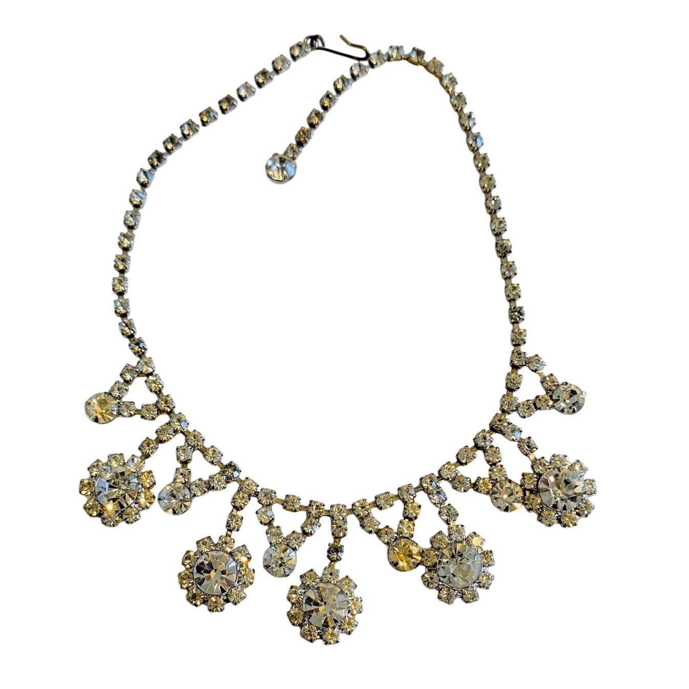 VTG Austrian Crystal Rhinestone Necklace Collar Statement Sparkly Jeweled 16″