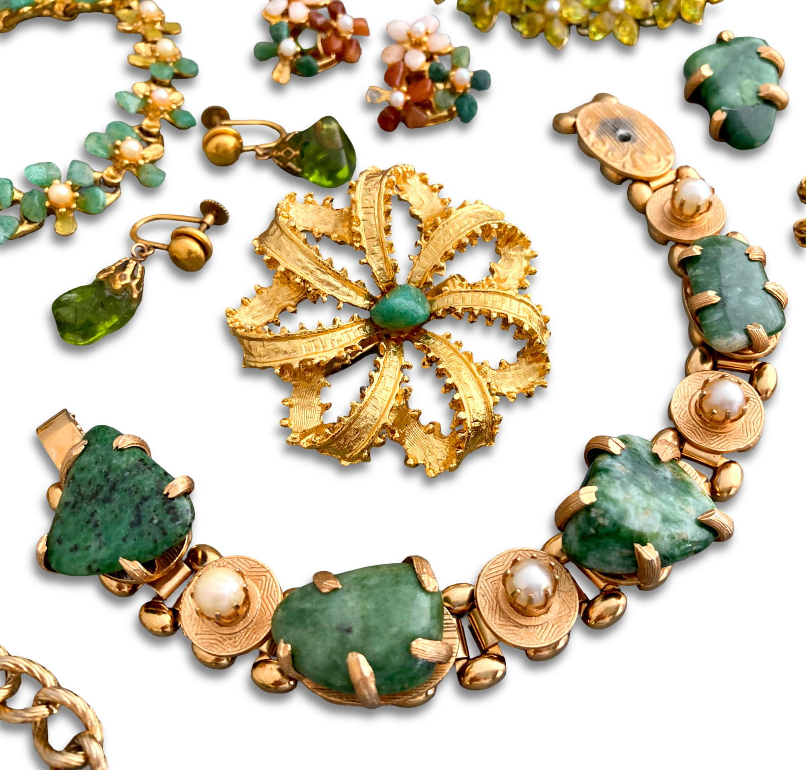 Vintage Tumbled Stones Gemstone Glass Signed Swoboda Repair Costume Jewelry Lot