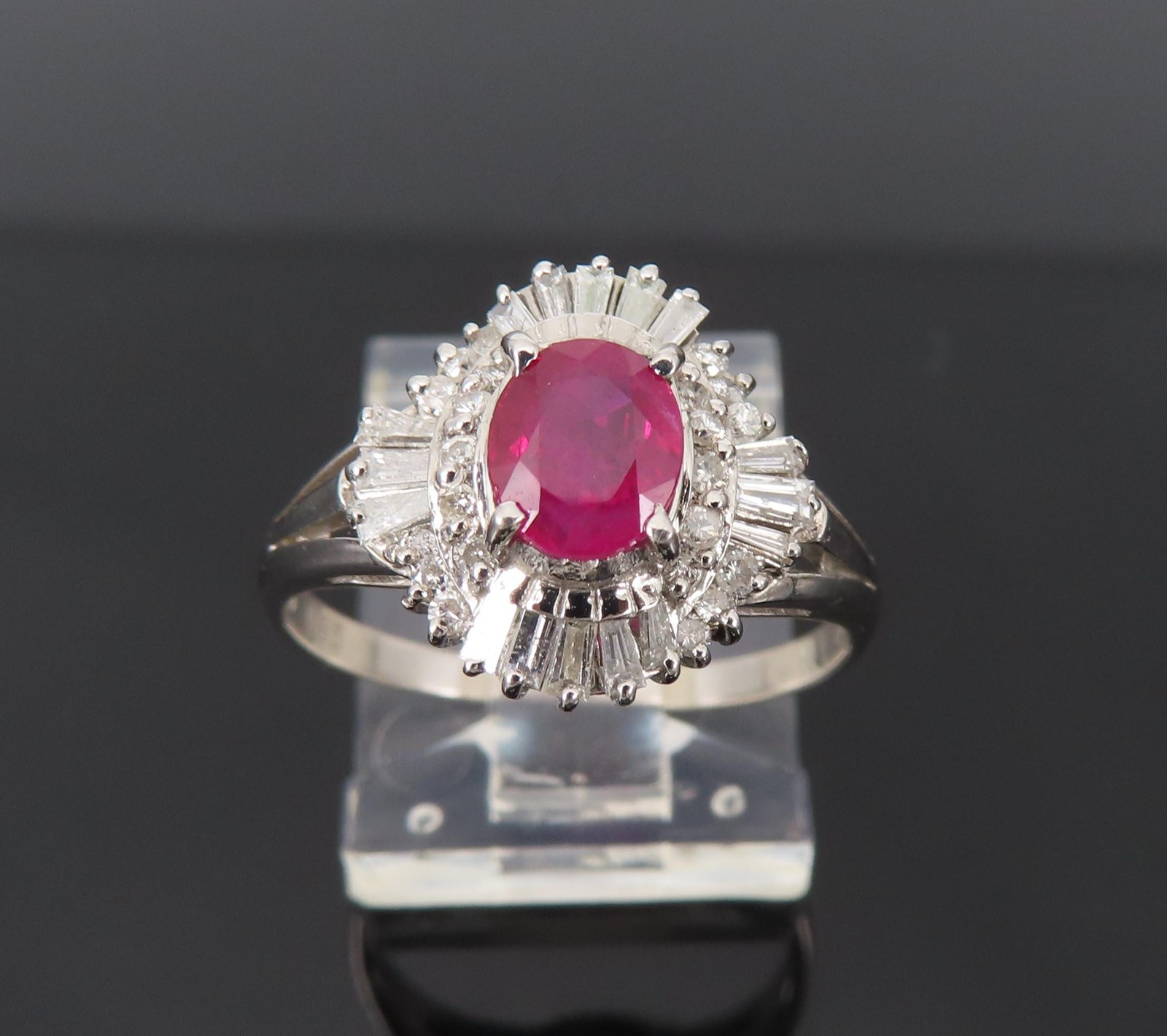 Fine 0.77ct Intense Red Ruby & 0.35ct Diamond Platinum Cocktail Ring Size 6.75