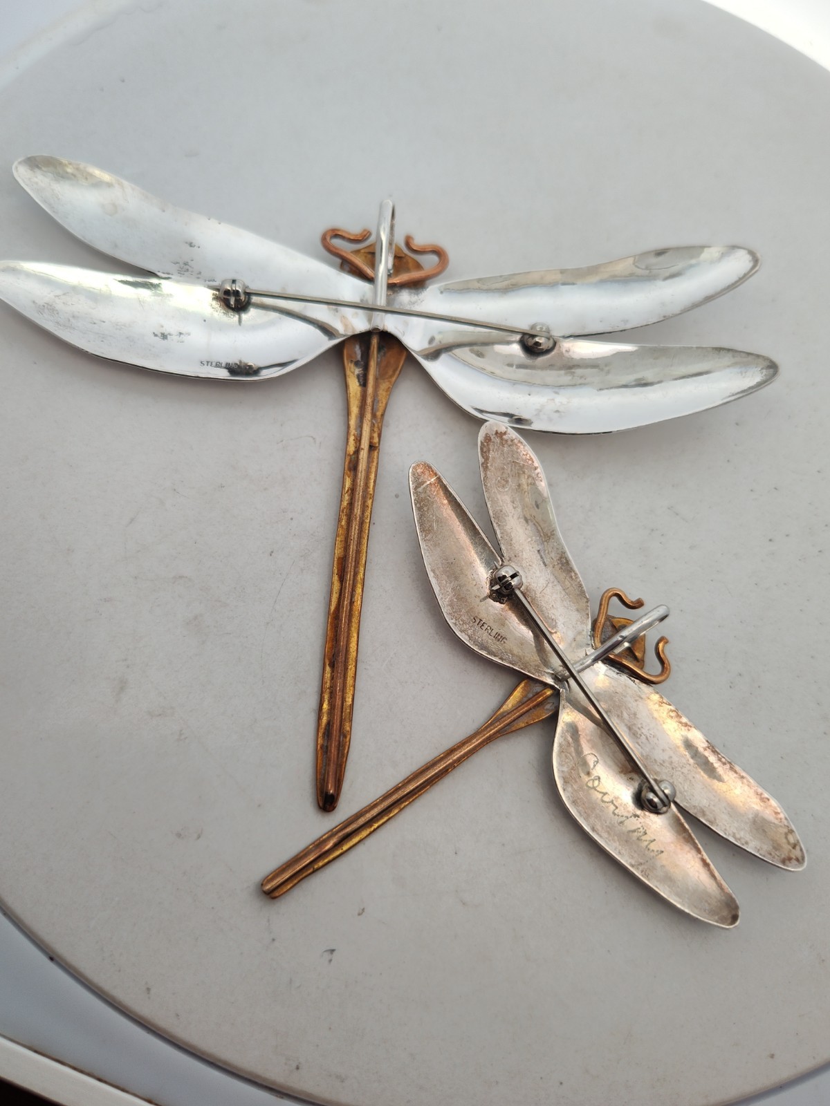 Lot of 2 “Courtney” Sterling Silver Hand Crafted Dragonfly Pins w/ Brass Bodies