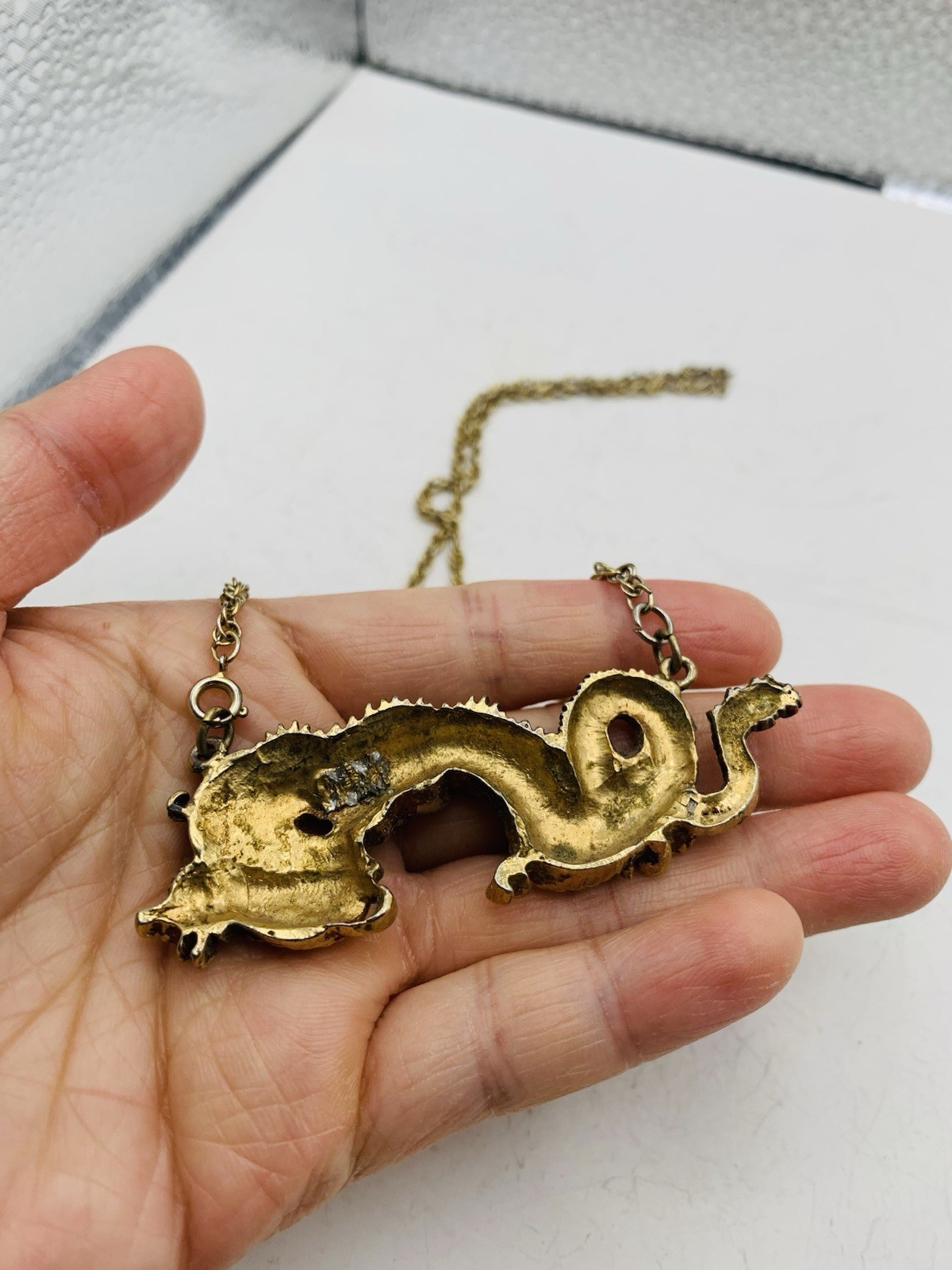 Vintage Alva Museum Replica Gold Tone Menuki Asian Japanese Dragon 18” Necklace