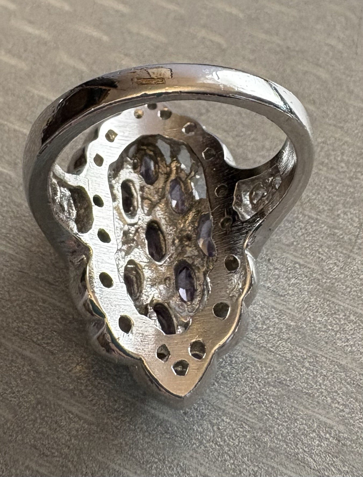 Vintage Sterling Silver Lavender Amethyst Marquise Gem Cluster Ring 925 size 6.5