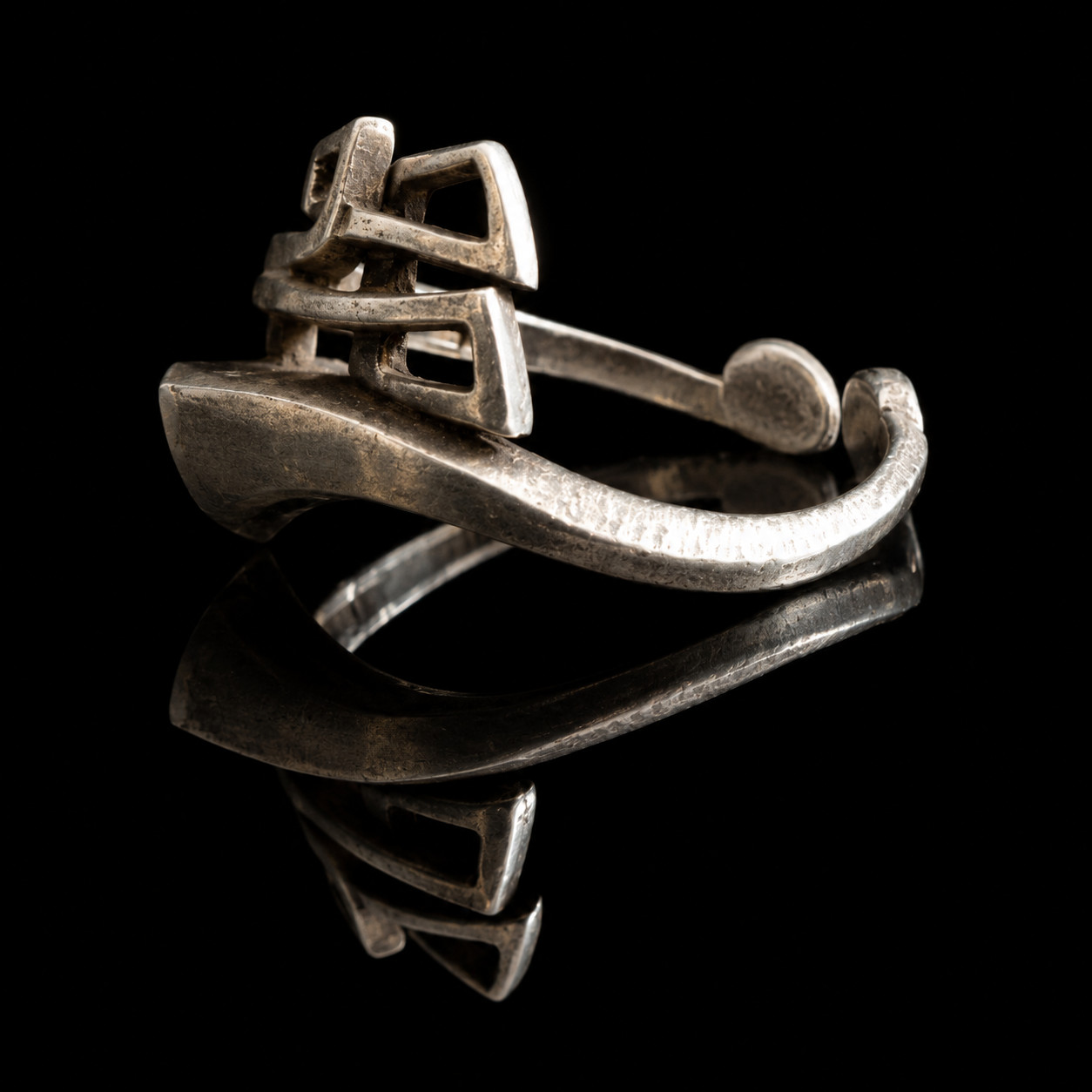 Vtg Swedish Sterling Silver Signed Modernist Geometric Adjustable Ring Size 11