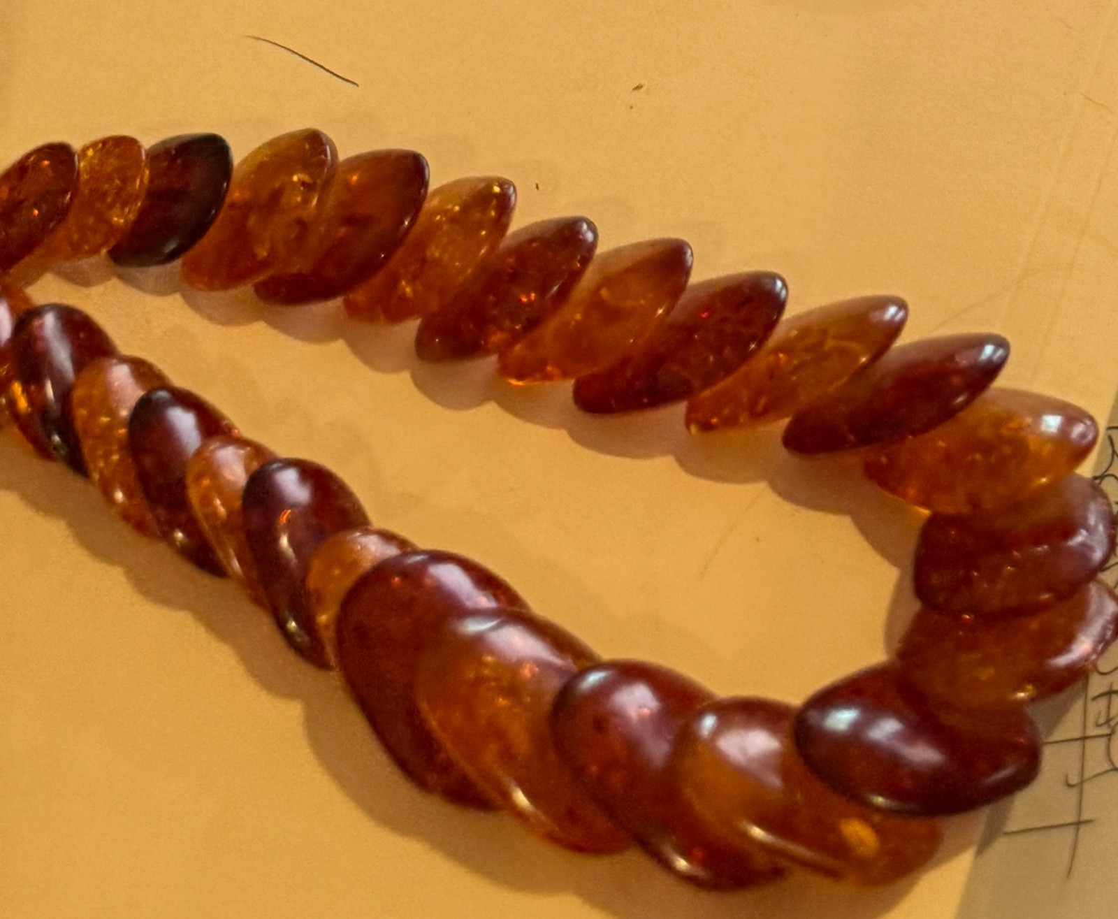 27 Inch Graduating Honey Golden Amber Oval Disk Shaped Bead Necklace Vintage