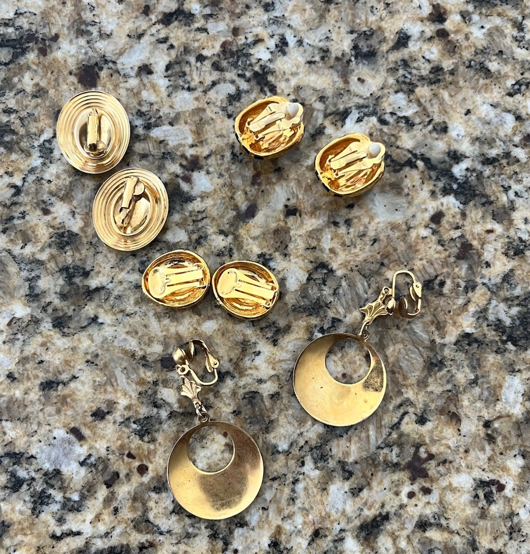 Vintage Gold Tone Multicolor Enamel Earring Lot Of 4 Clip On Purple Red Black