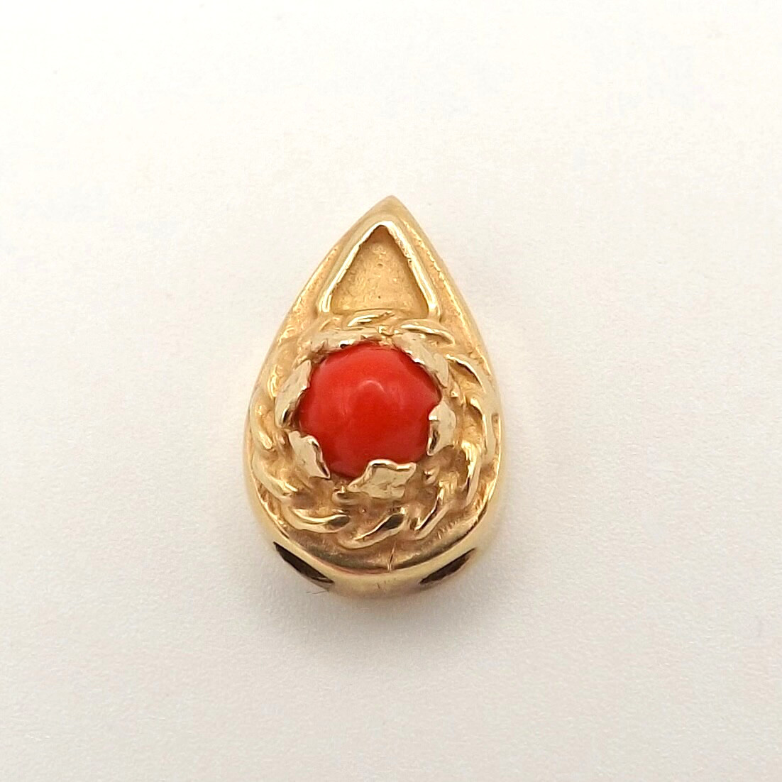 14k Gold Red Coral Teardrop Slide Bracelet Charm Vintage Designer MA