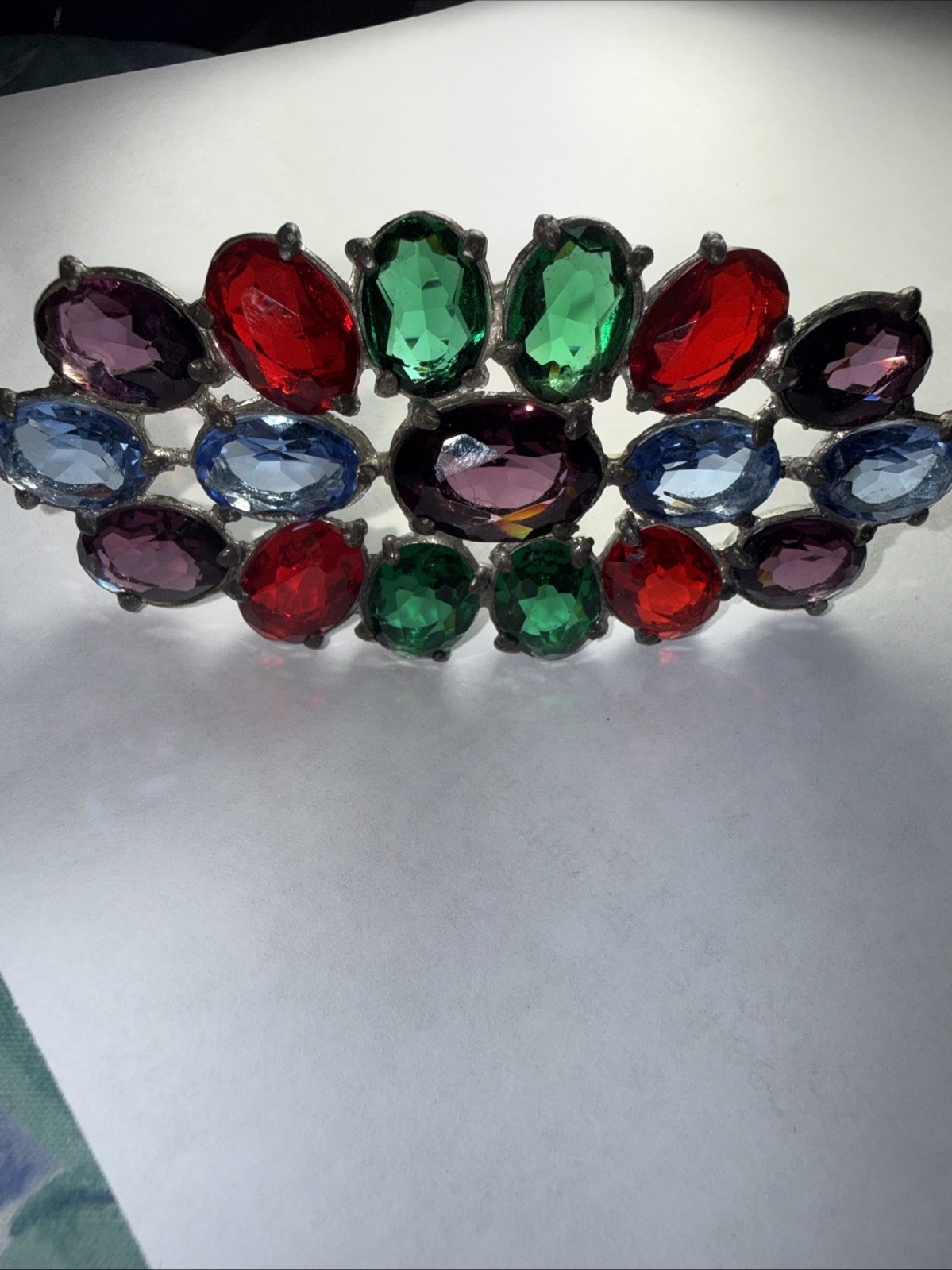 Pin Brooch Czech Art Deco Fruit salad Pot Metal 3.5” Open Back Stones Antique