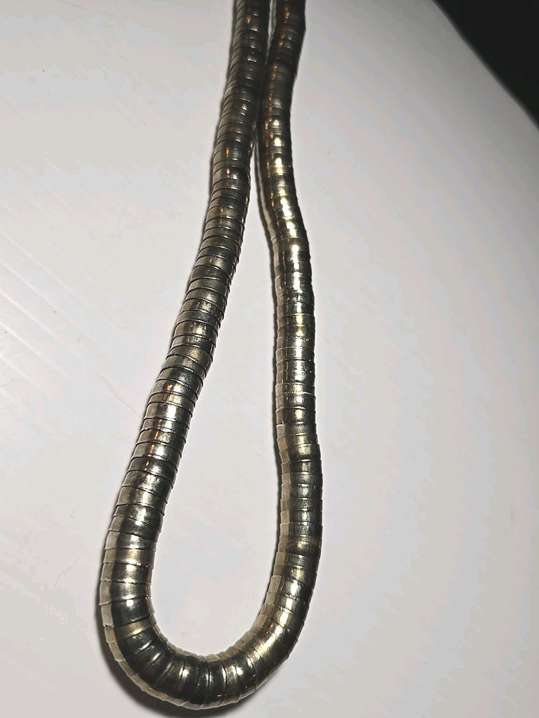 Vtg 70s Snake Coil Necklace 30″ Articulated Segmented Gold Tone Egyptian Revival