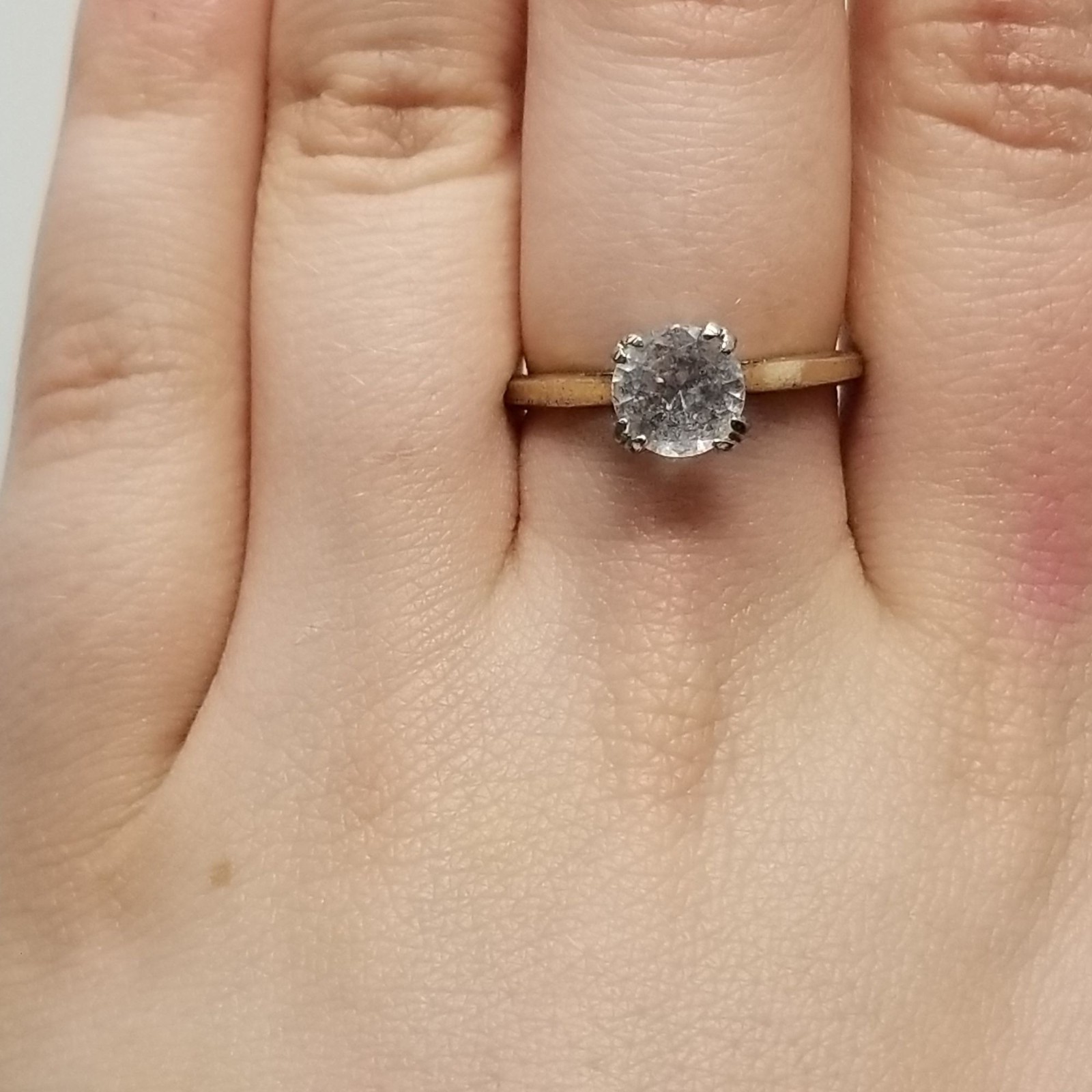 Vintage Sterling Silver Top Gold Filled Band Round Solitaire Ring Size 8