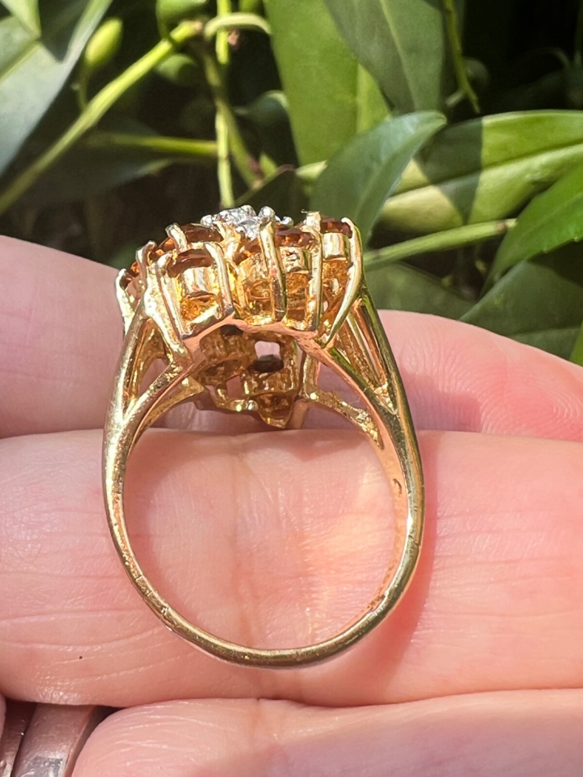 VINTAGE LARGE FAUX CITRINE GLASS CZ CUBIC ZIRCONIA COCKTAIL DRESS RING STATEMENT