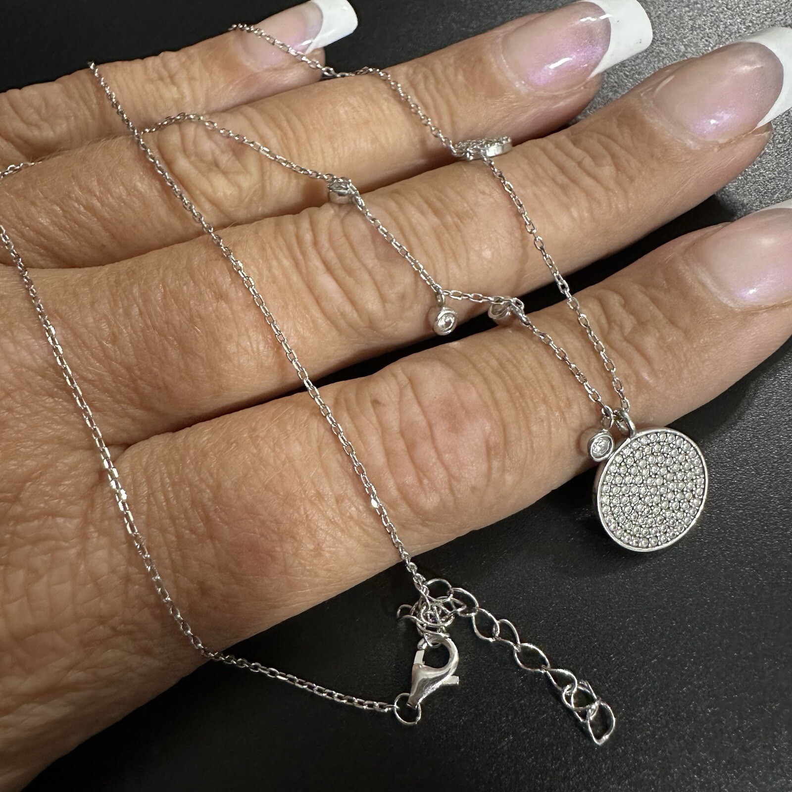 ESTATE STERLING SILVER & WHITE STONE COCKTAIL CIRCLE STATION NECKLACE 16”-18”