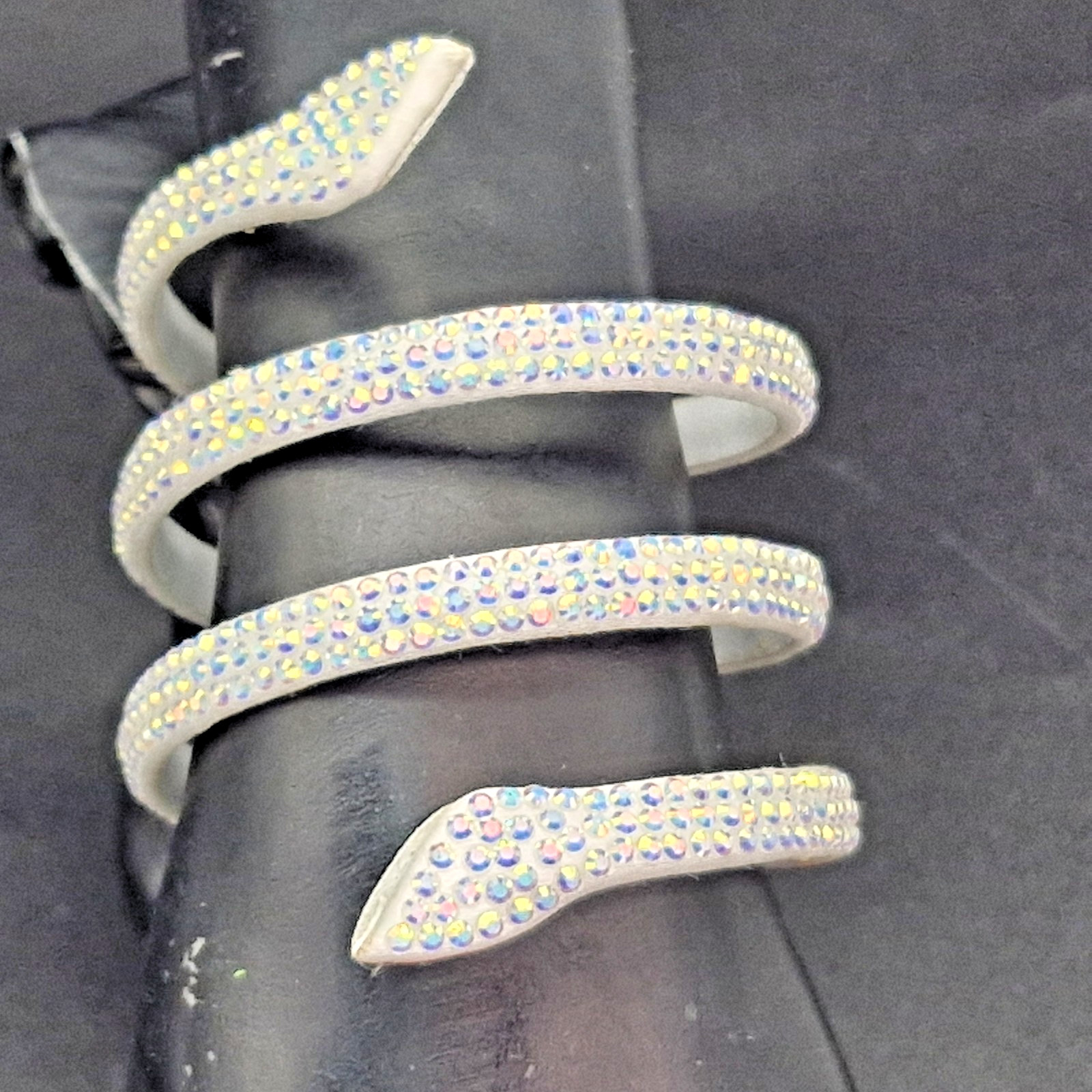 Rene Caovilla Italy White Cleo Snake Wrap Bracelet Leather Rhinestones