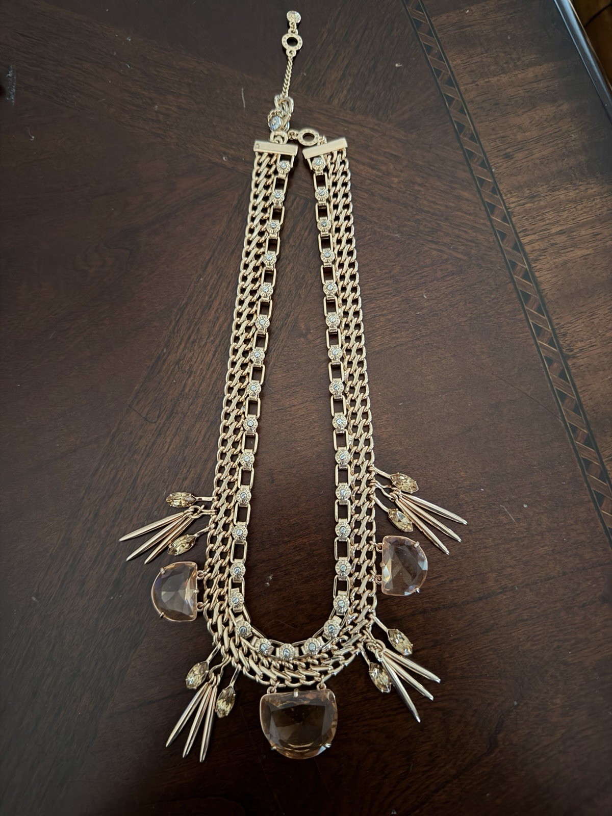 Vintage Henri Bendel Rose Gold Necklace, Peach Swarovski Stones
