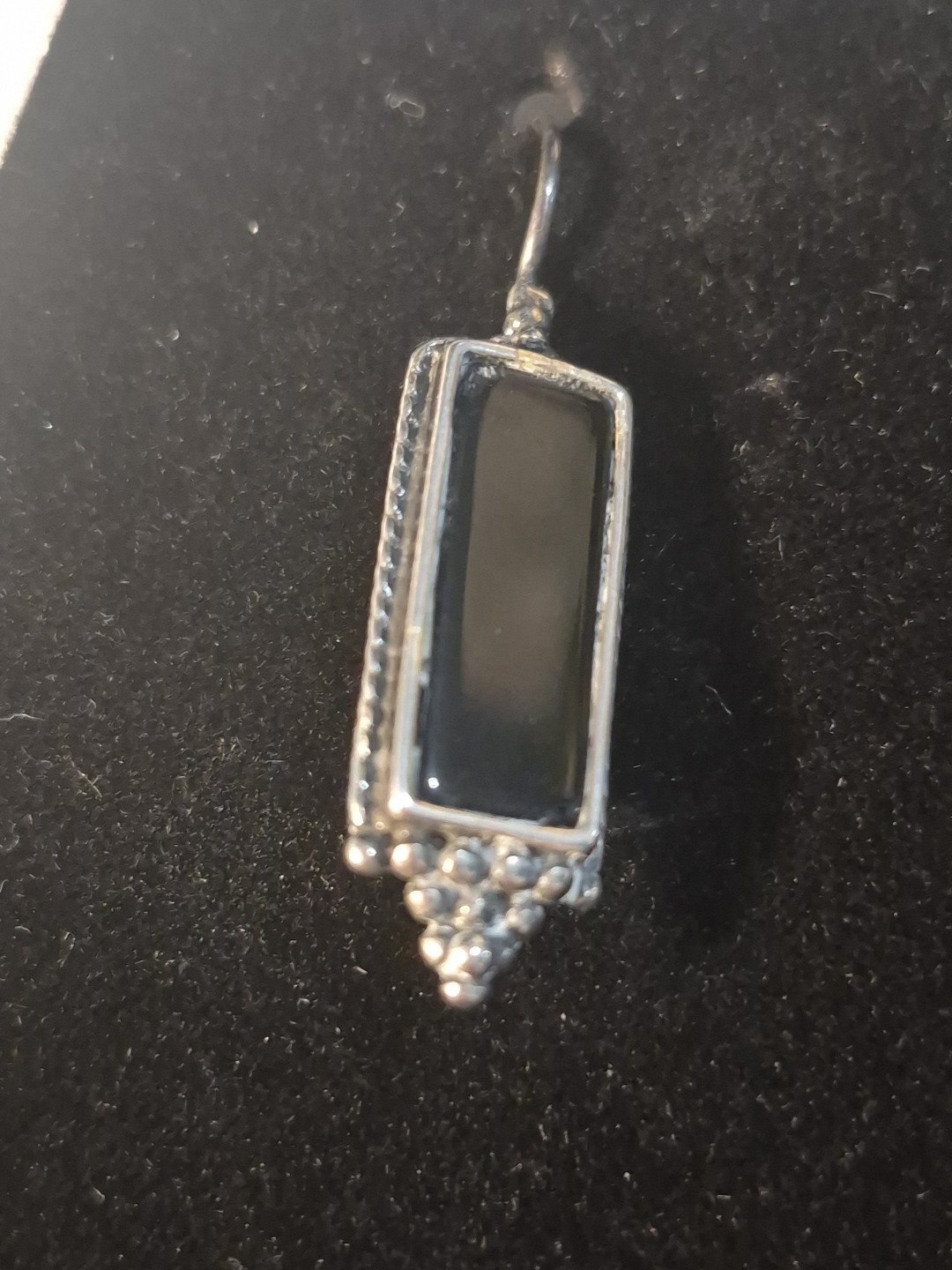 Vintage Sterling 925A Black Onyx rectangle Popcorn Bead Earrings 1.25″