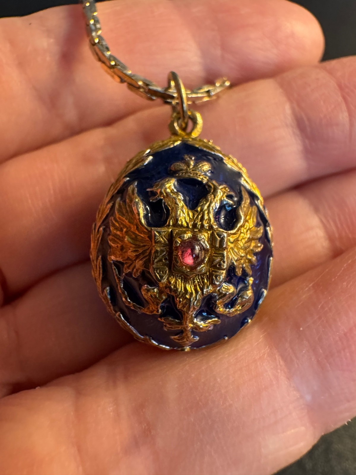 Carl Faberge Gold Egg Pendant Necklace by Alexandra Collectibles