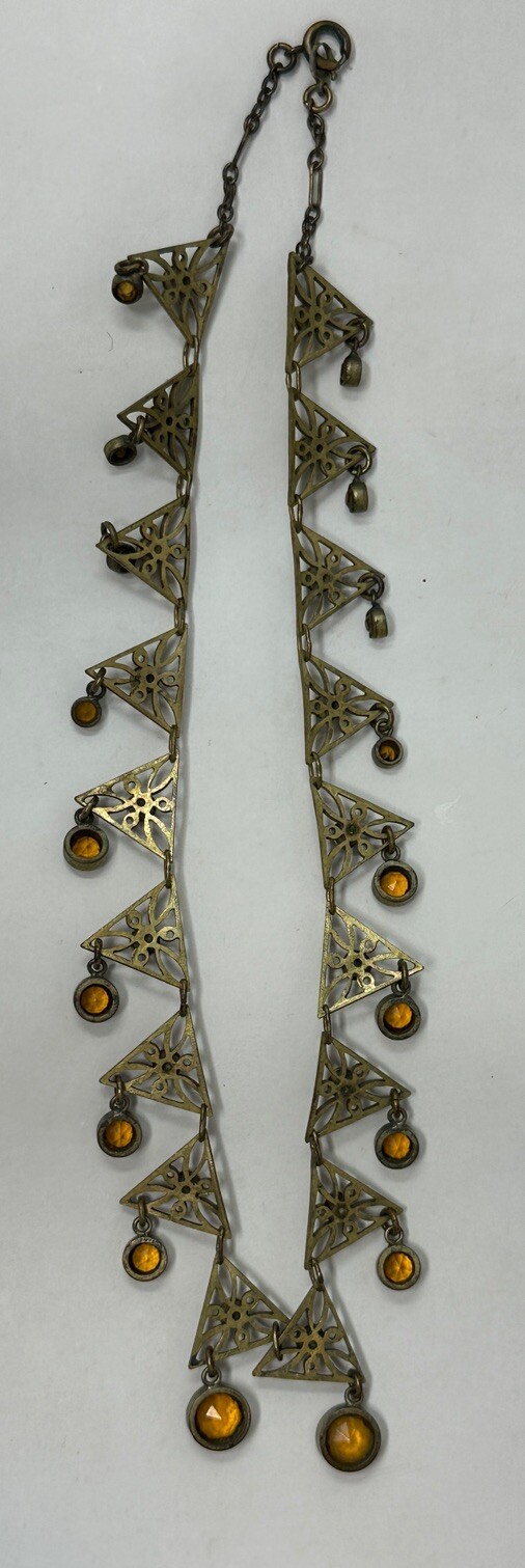 ESTATE VINTAGE ART DECO CZECH GLASS AMBER COLLAR FESTOON DROP NECKLACE