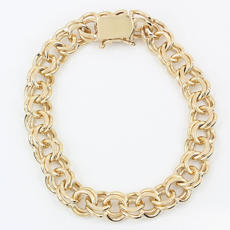 14KYG Vintage 1960’s Double Link Rolo Charm Bracelet- Clover Clasp