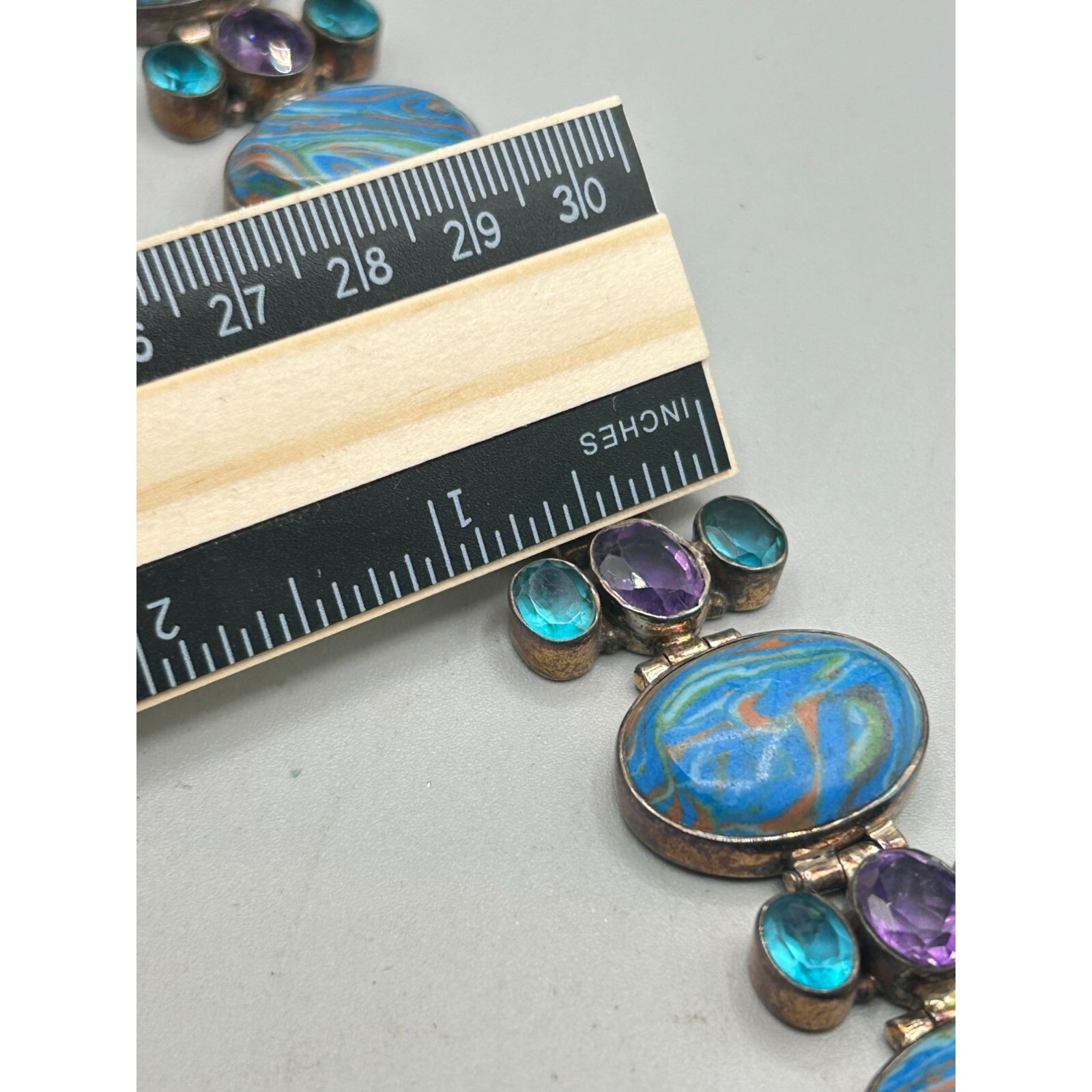 Colorful Purple and Blue Sterling Silver 925 Semi Precious Stones Bracelet 8″