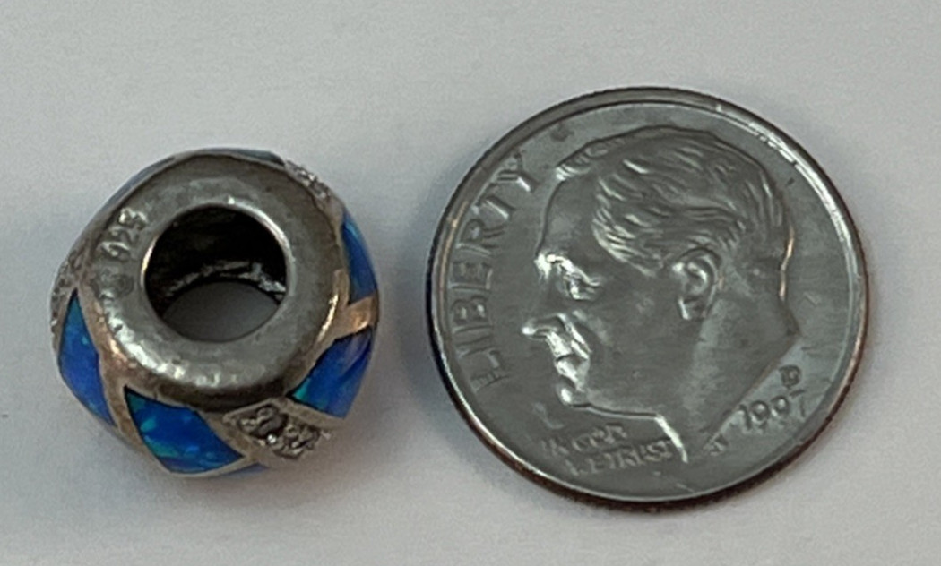 Vintage 925 Sterling Silver Blue Opal Inlay Bead Charm