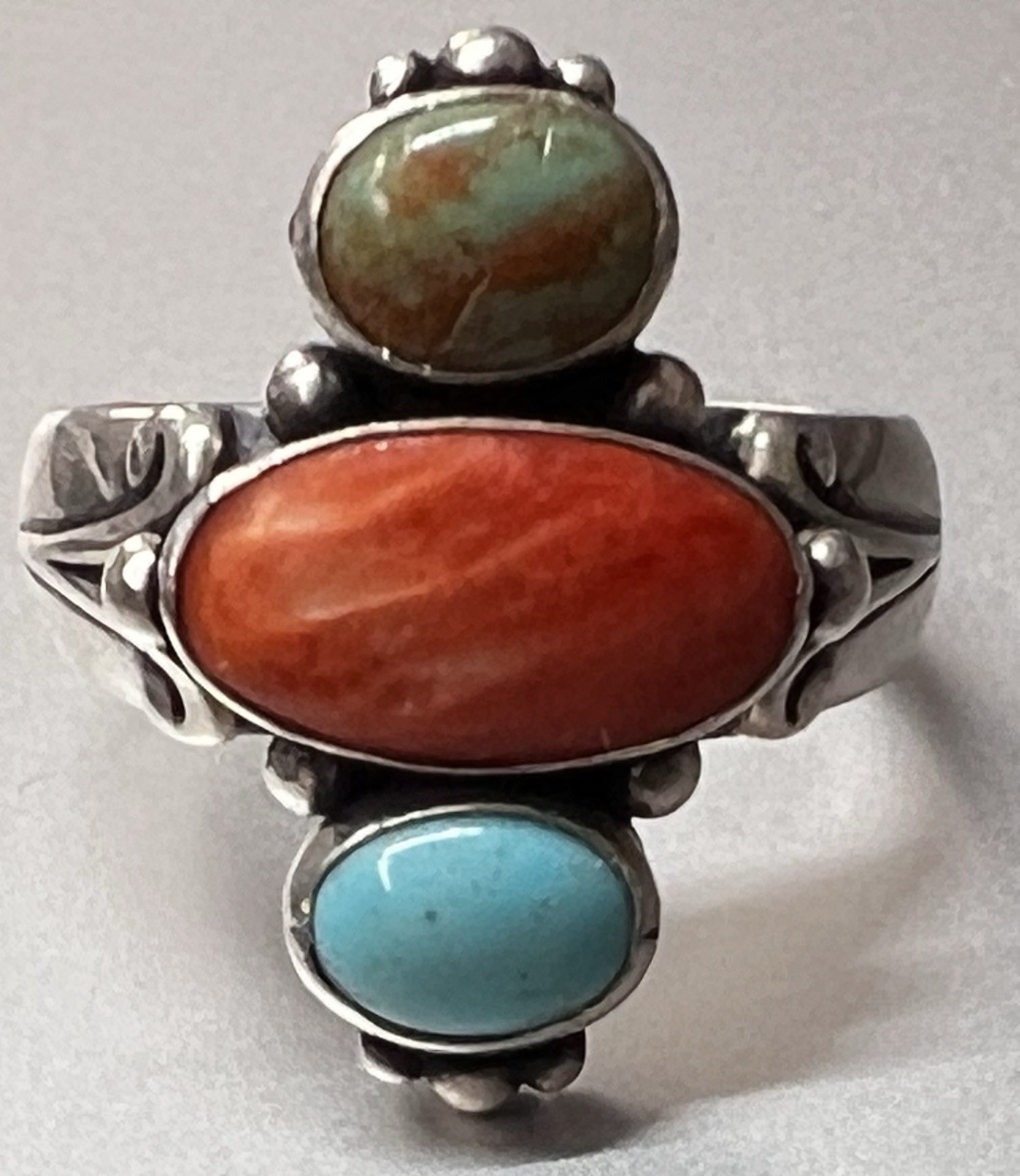 Carolyn Pollack Relios .925 Sterling Silver Turquoise 3 Stone South West Ring