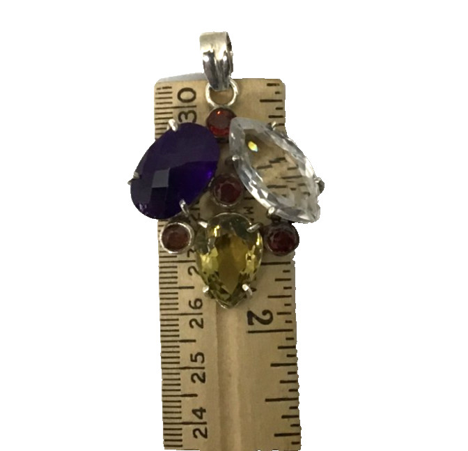 Sterling Silver Multicolor Precious Gemstone Vintage Pendant
