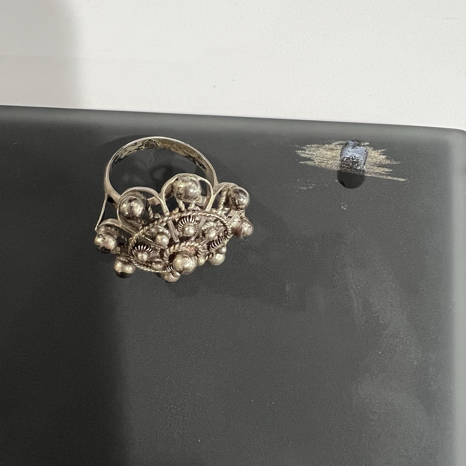 Vintage Tested Sterling Silver Domed Ornate Cannetille Filigree Ring Size 5.75