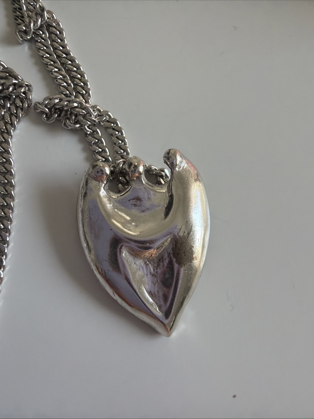 Vintage Heart 3 People Person Silver Charm Necklace Chain Jewelry Lela Angel CIN
