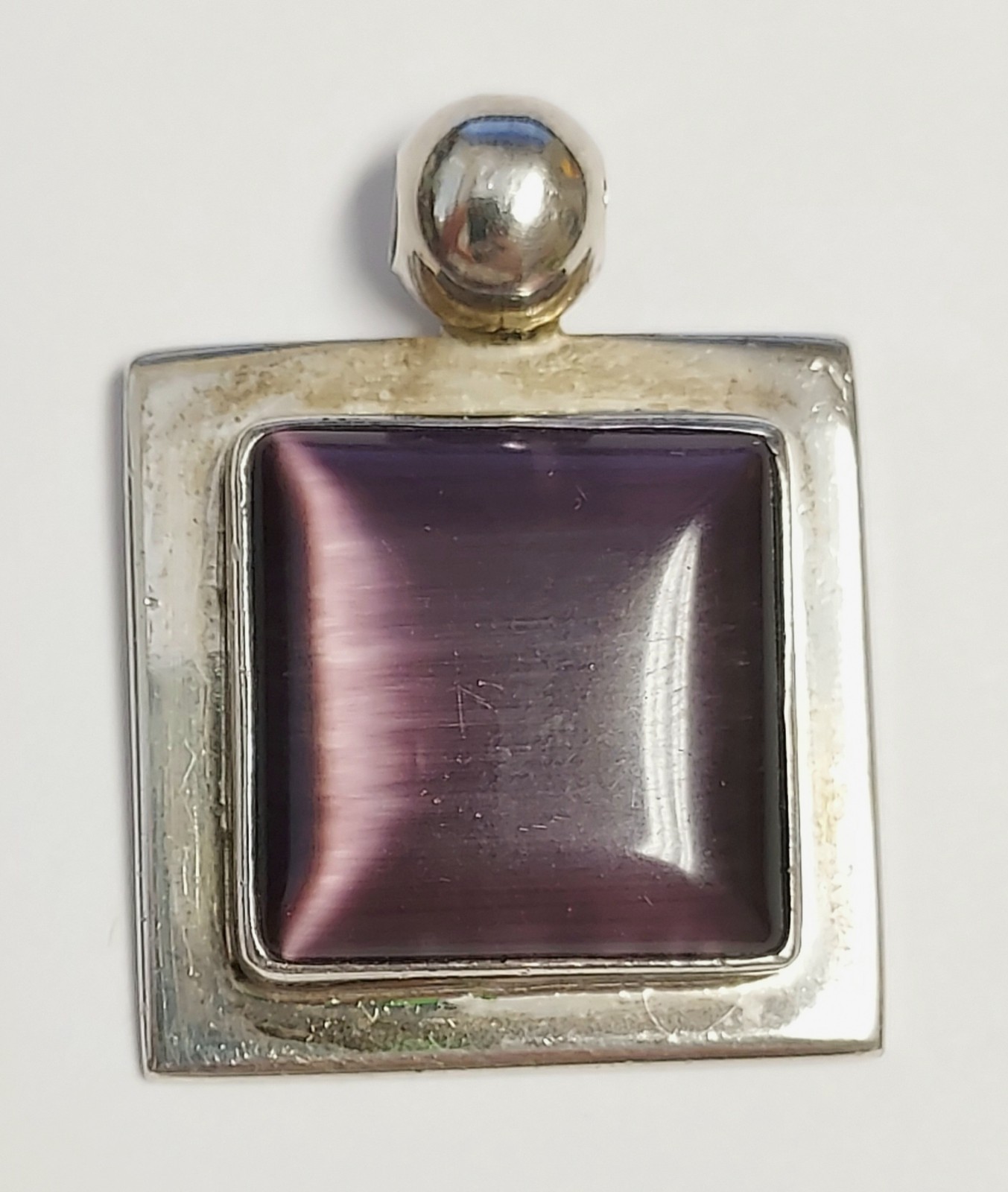 Vintage ATI Mexico Sterling Silver Pendant 925 Purple Stone Cabochon Cats Eye