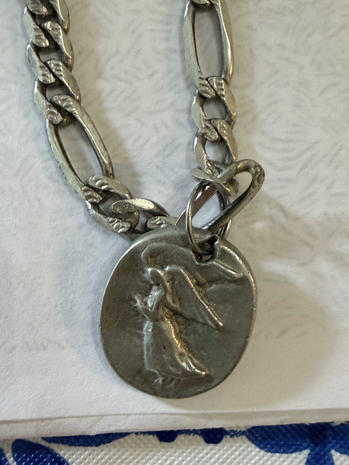 Sterling Silver Guardian Angel Medallion Necklace 925 Italy.