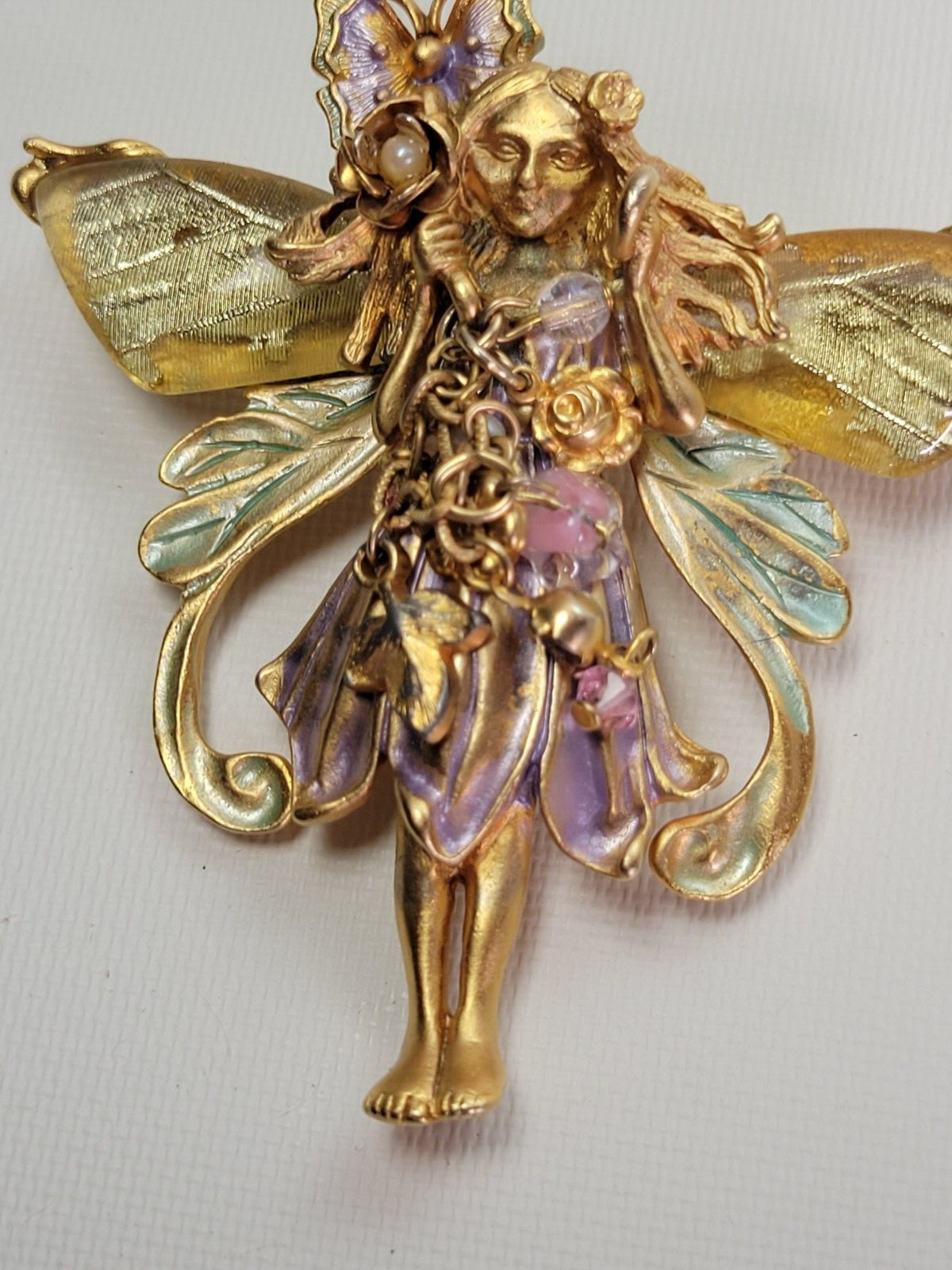 Vtg Kirk’s Folly Enamel Primrose Flower Magic Garden Fairy Brooch Pin Pendant