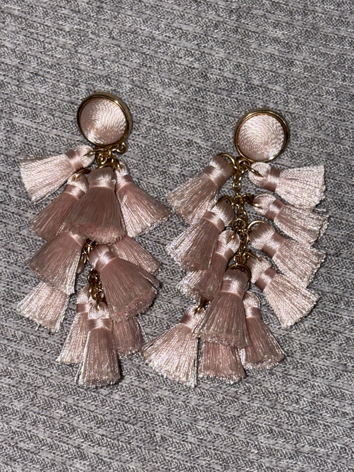 Vintage Sugarfix signed gold tone light pink tassel dangle earrings