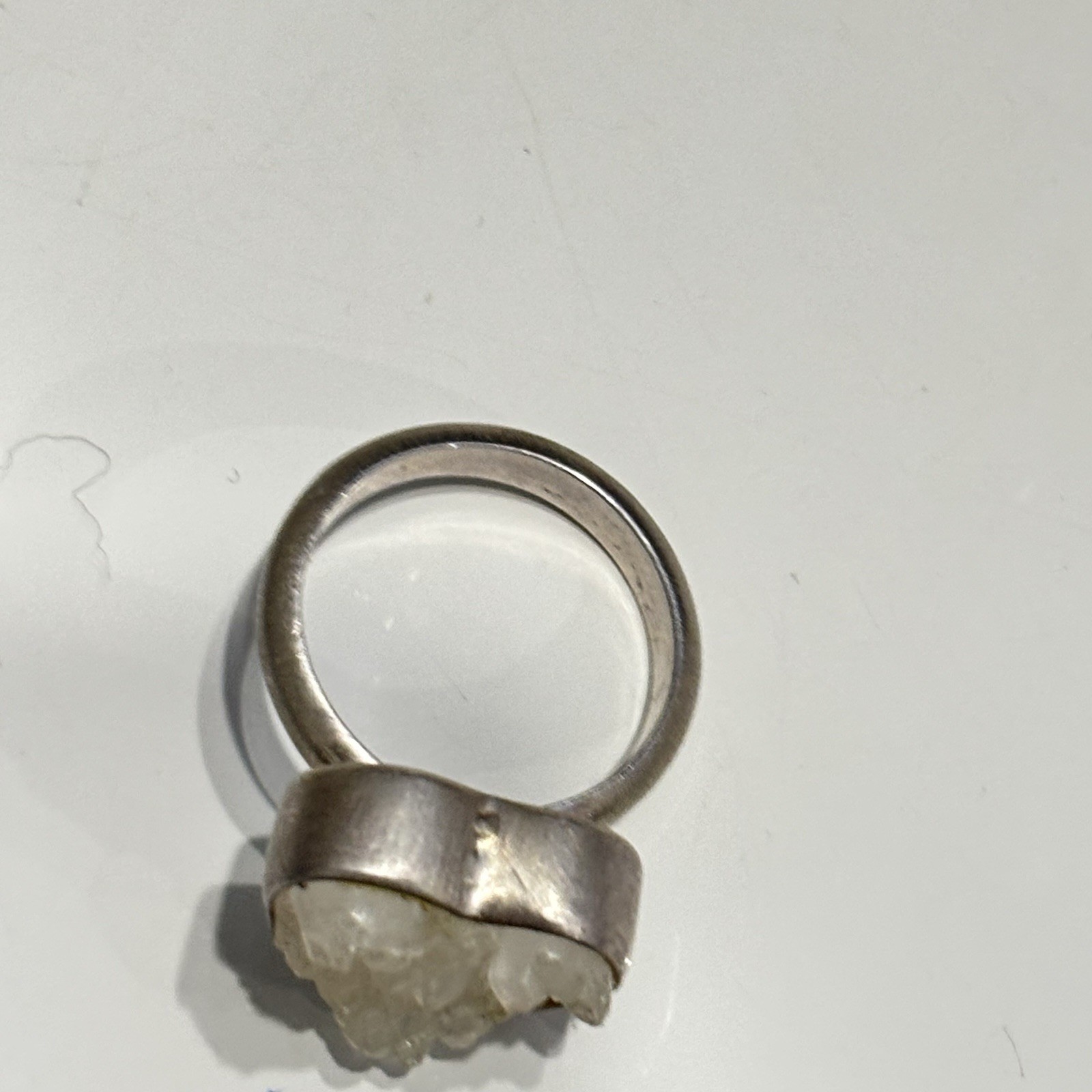 Vintage Brutalist TM 950 Sterling Silver Raw Geode Druzy Crystal Ring 8.5
