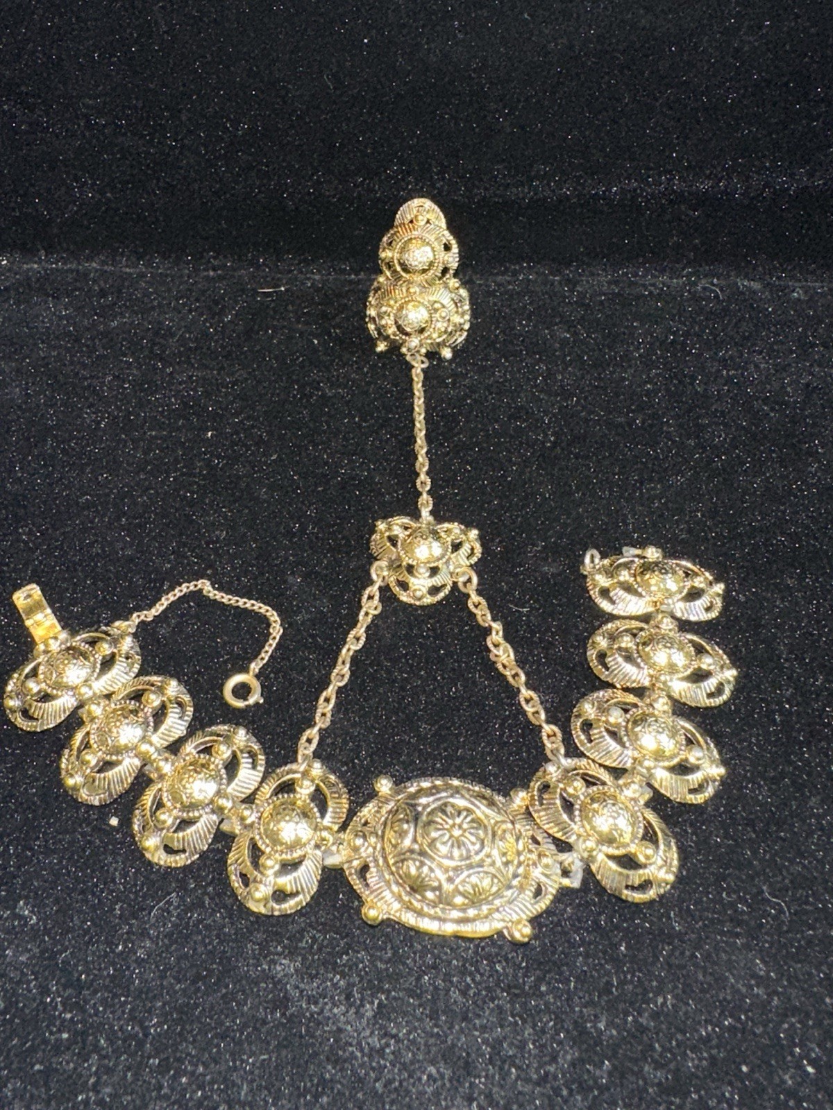 Vintage ethnic India Ring Bracelet combo appears to be heavy made gold plated