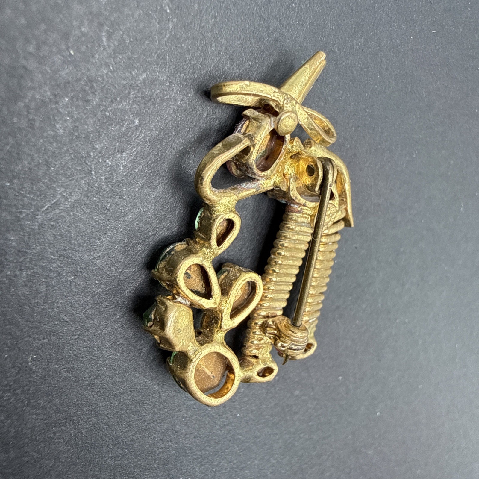 Made In Czechoslovakia Vintage Person Plant Rhinestone Gold Tone Brooch Pin B44a