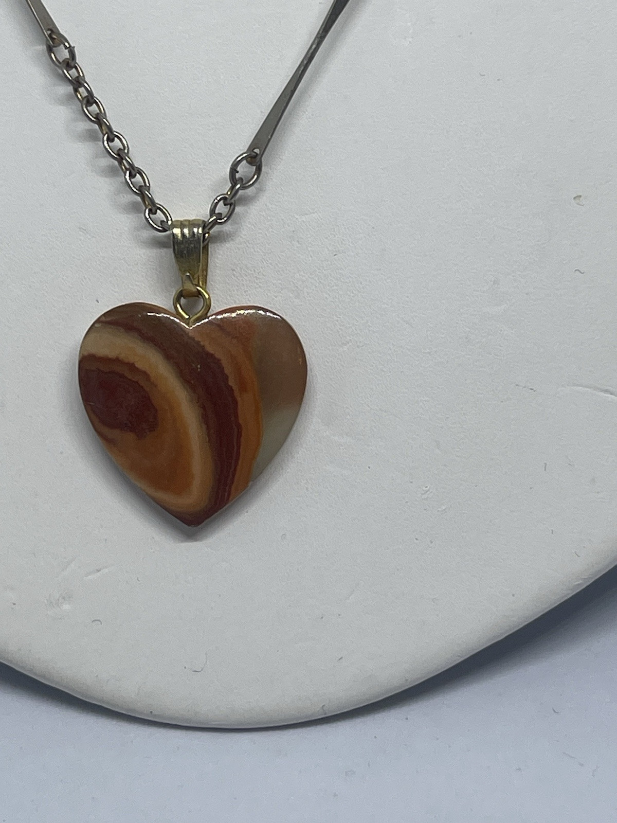 Vintage 1970’s Agate Geode Heart Pendant Bar Link Chain 18” Necklace