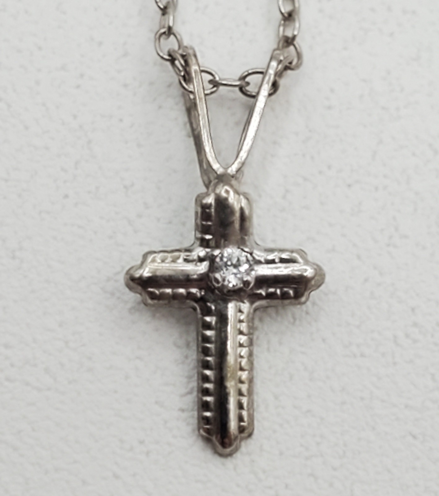 VTG 925 CZ Cross 16in Dainty Necklace 925 Sterling Silver 6.6gtw Tiny Signed JCM