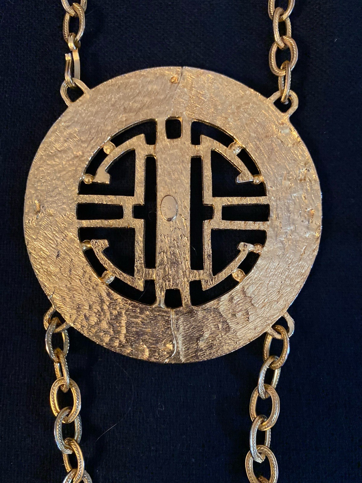 Vtg Alexis Kirk Large 3 Medallion Asian Style Necklace Runway