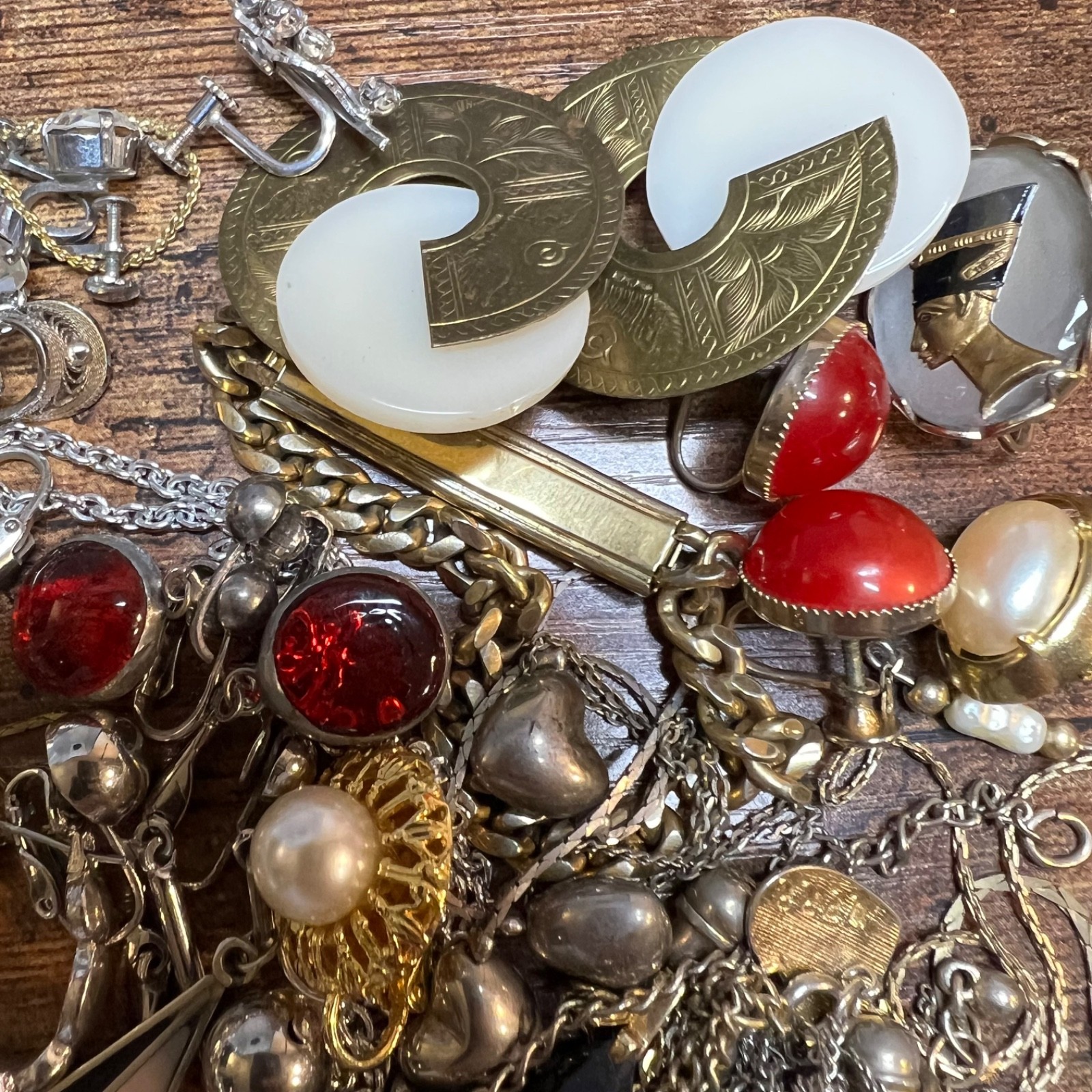 Vintage Estate Junk Drawer Lot: Jewelry, Pins, Coin, Collectibles, Tangled