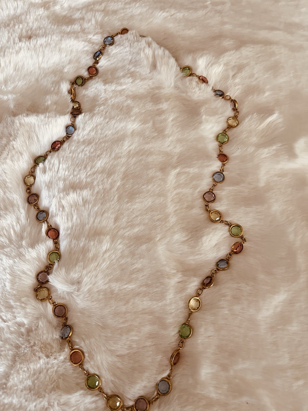 Austrian Crystal Made In USA Pastel Gold Tone Necklace 30 Inch
