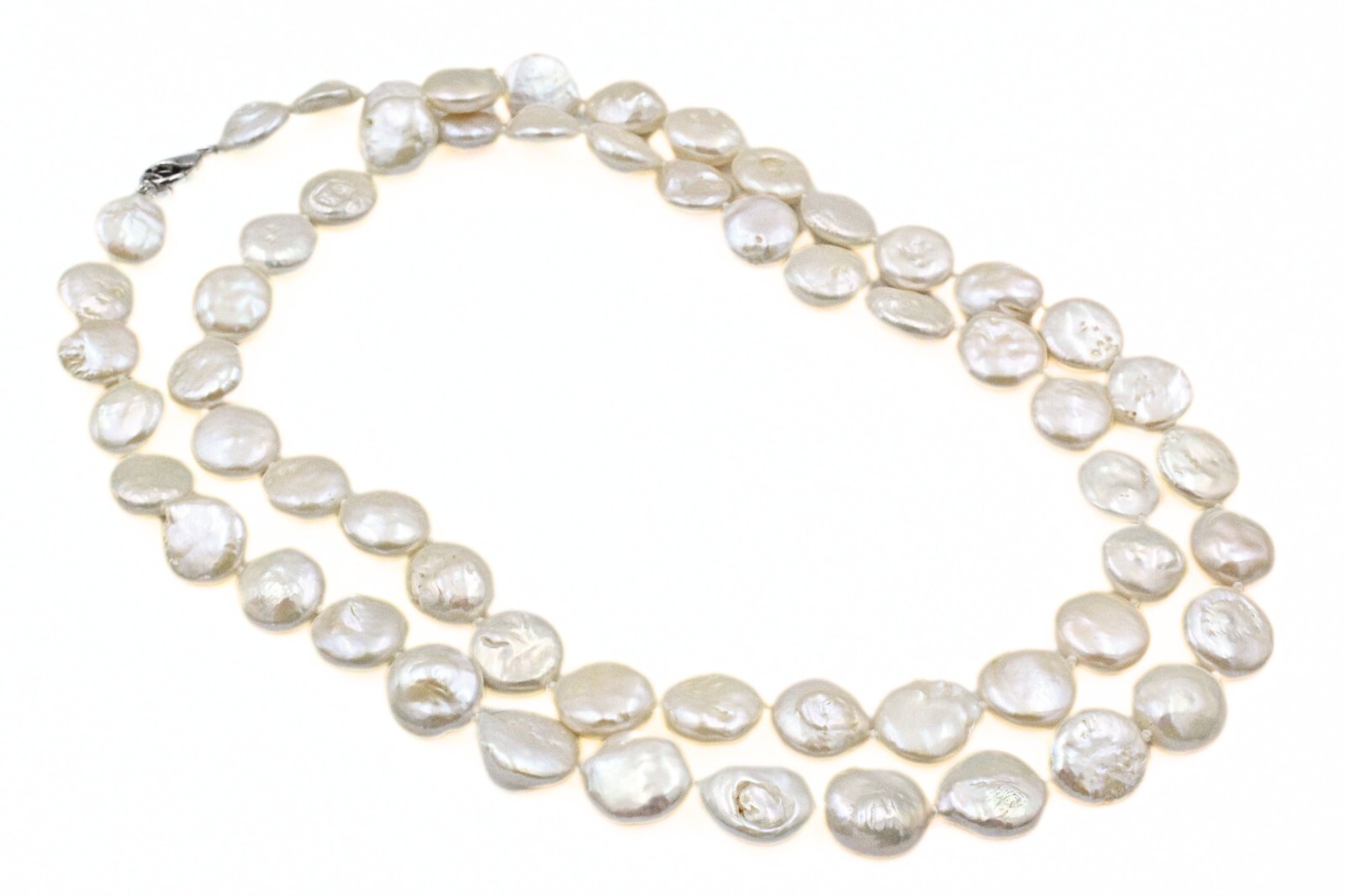 HSN Lucas Lameth Sterling Silver Flat Round Biwa Freshwater Pearl Necklace
