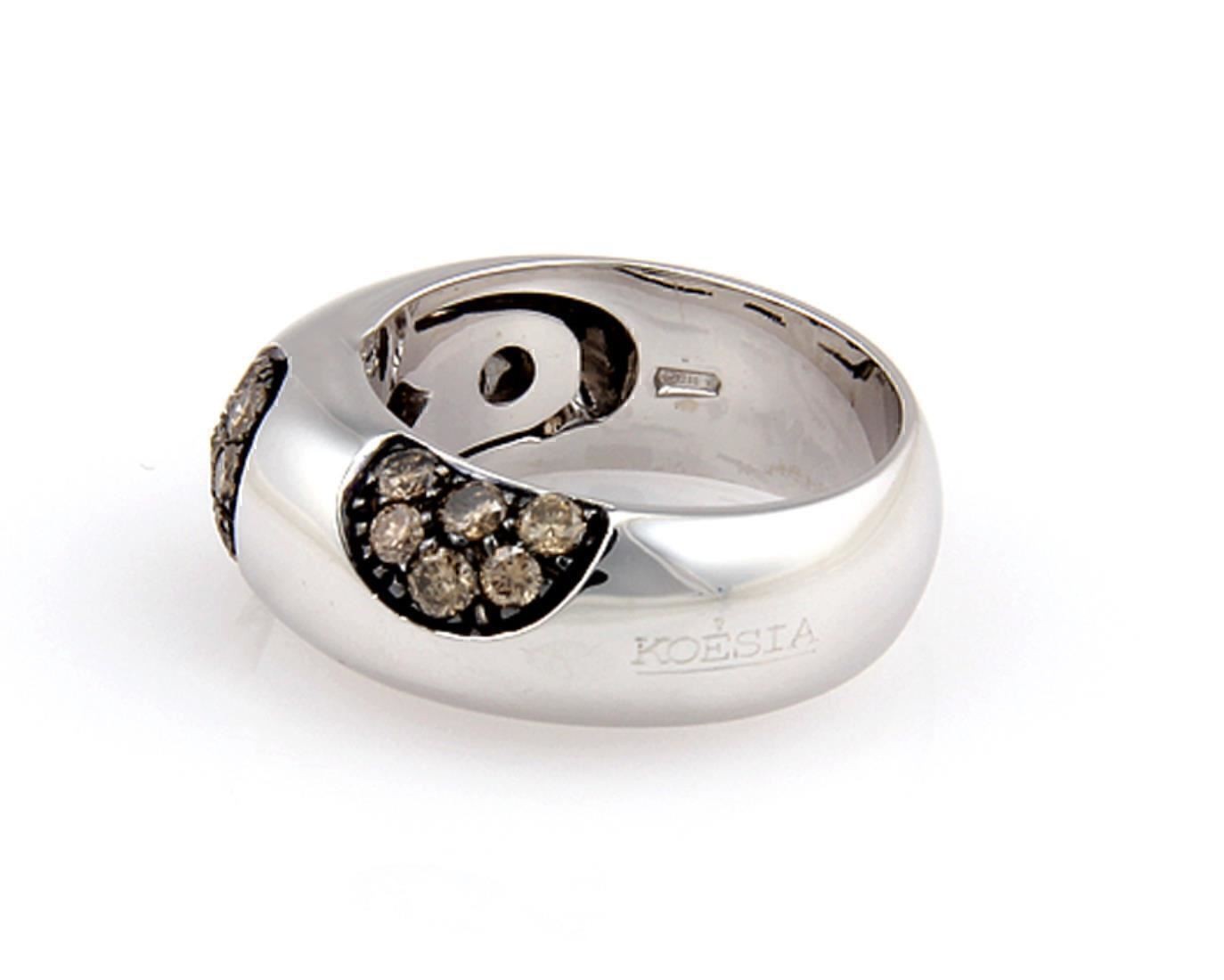 Koesia Champagne Diamond 18k White Gold Dome Band Ring – Size 6.5