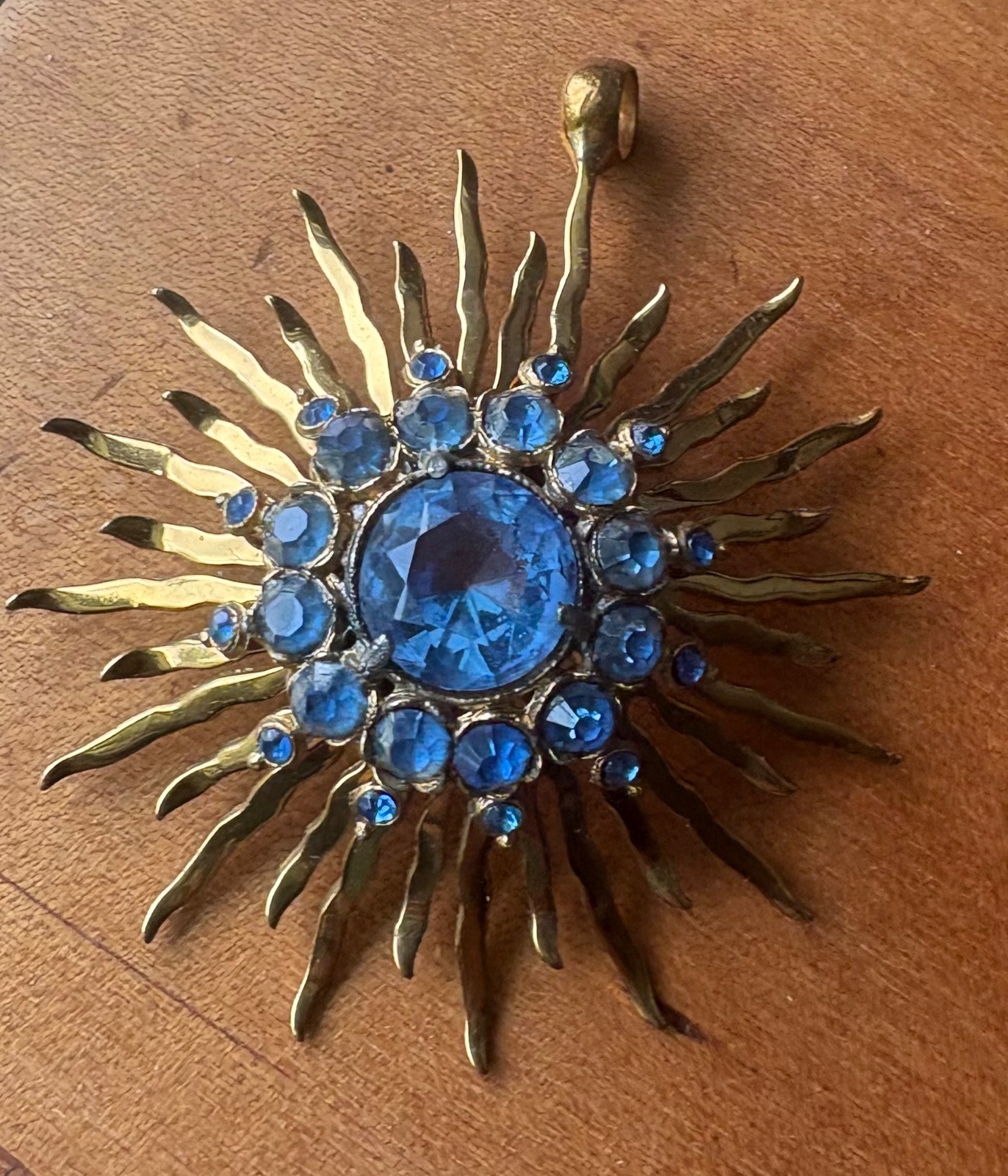 Vintage Starburst Bright Blue Glass Pendant 3″ Long Pendant Only*