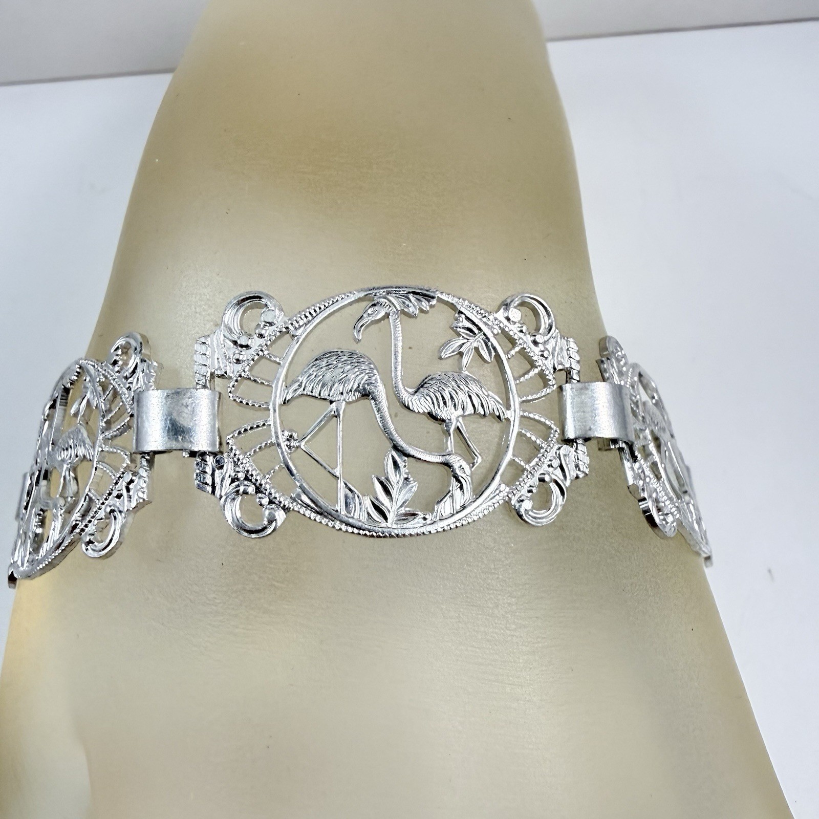 Vintage Two GERMANY Silver Tone Lightweight Bracelets Flamingo & Chain Link