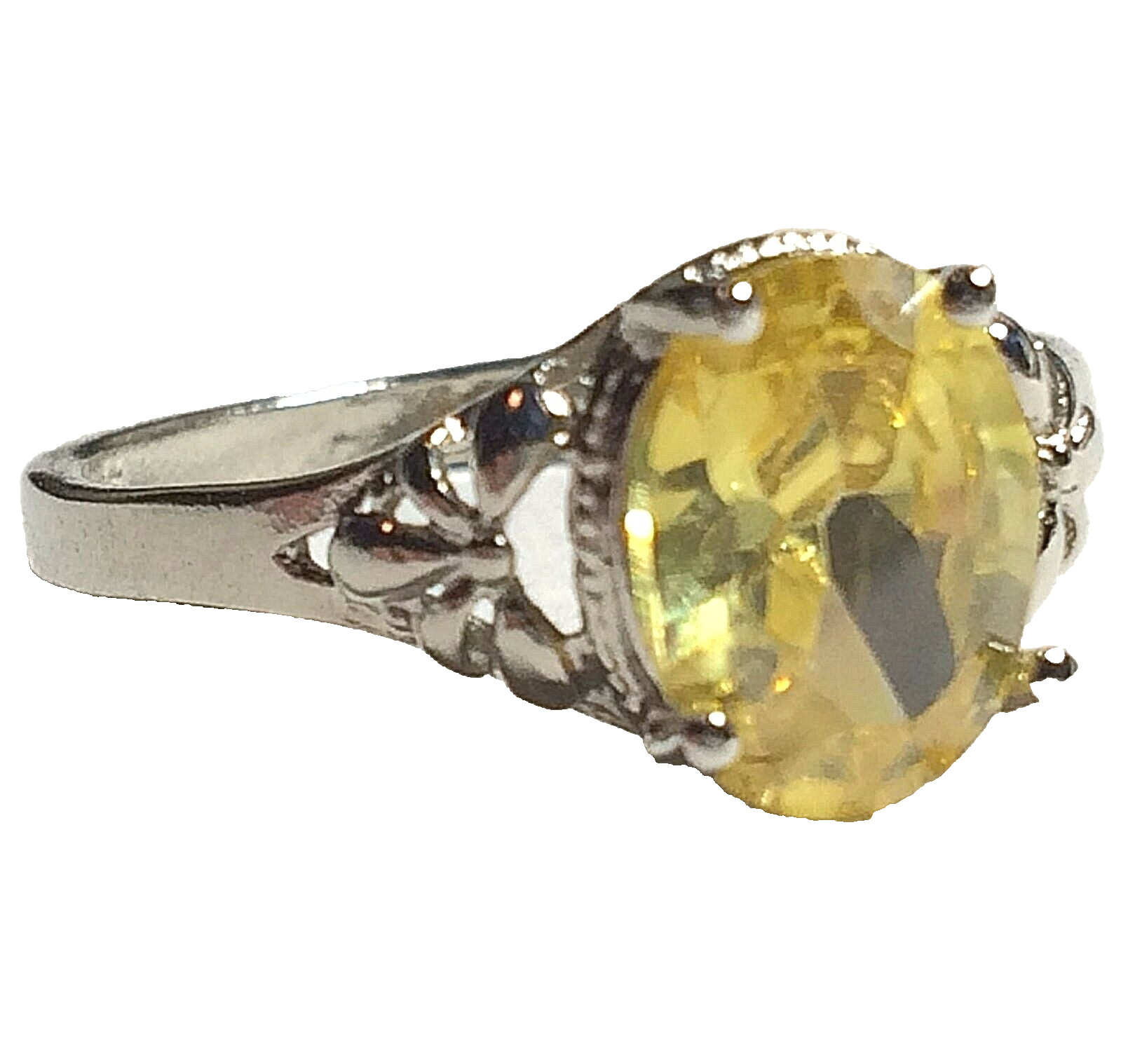 Sterling Silver Citrine Fleur de Lis Ring Size 7 Yellow CubicZirconia Simulated