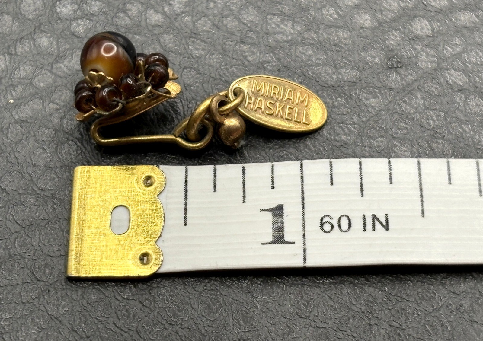 VTG Miriam Haskell Gold Tone Brown Bead Cluster Hook Clasp Tag For Repairs